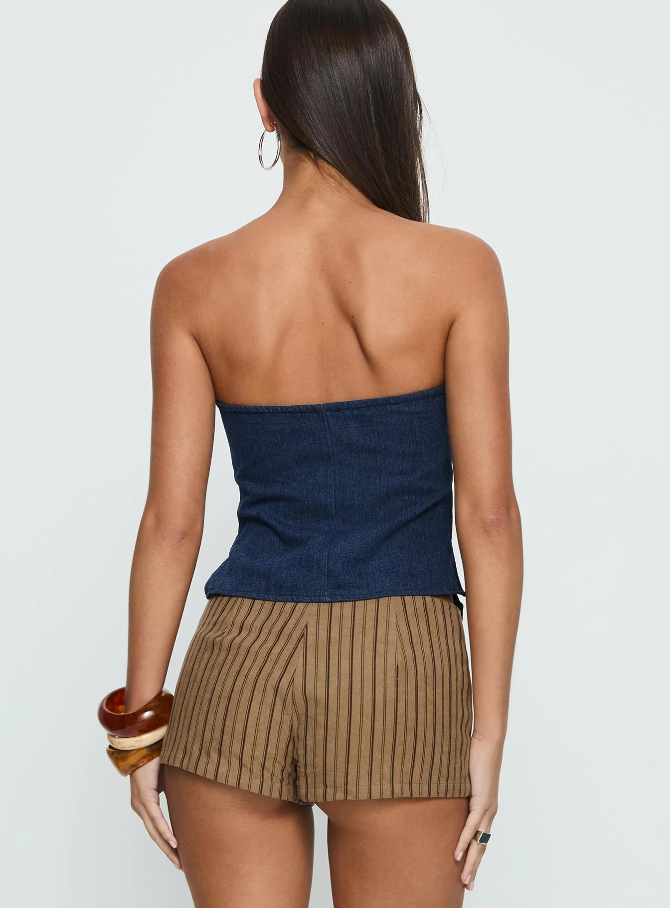 Birdie Asymmetric Denim Top Dark Blue - Image 5