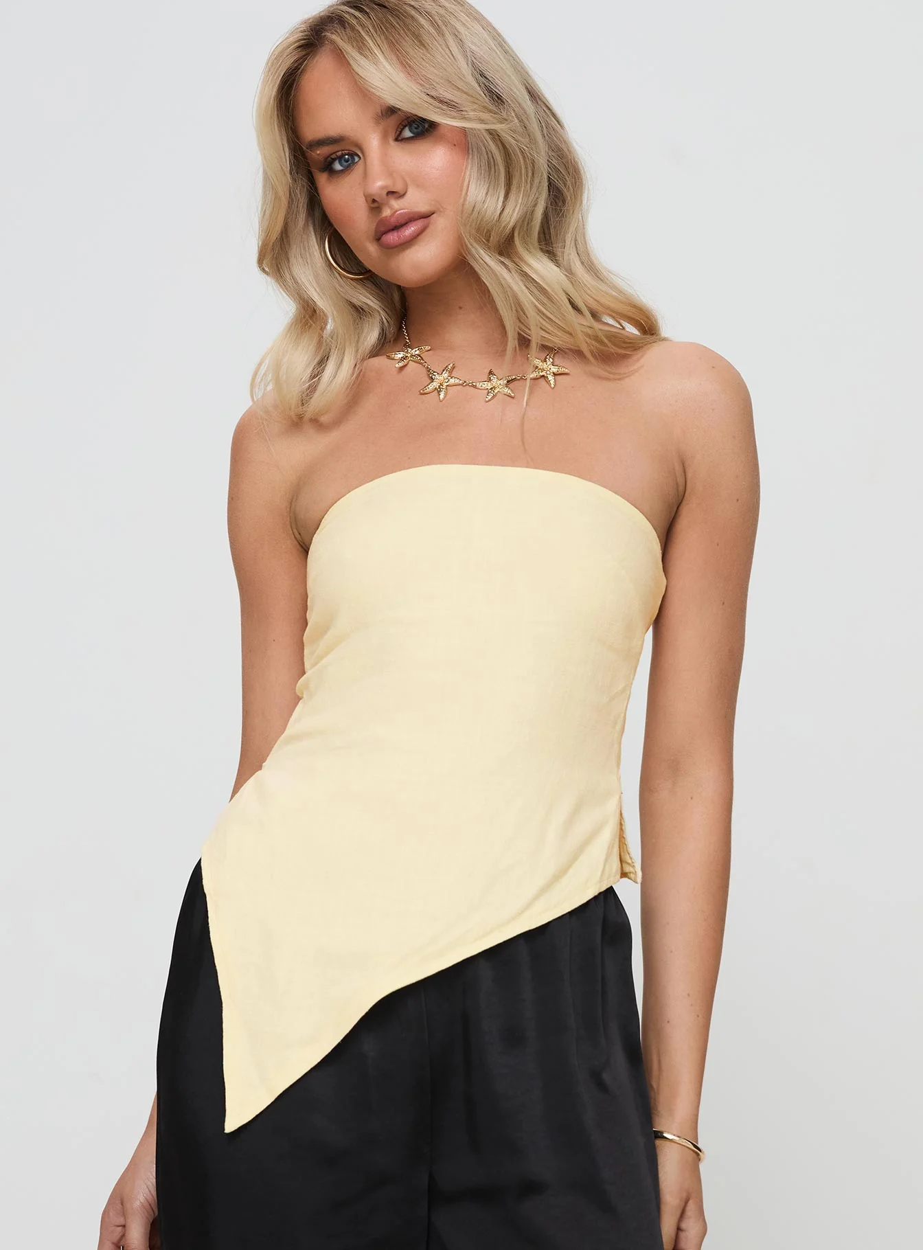 Birdie Asymmetric Linen Blend Top Lemon - Image 2