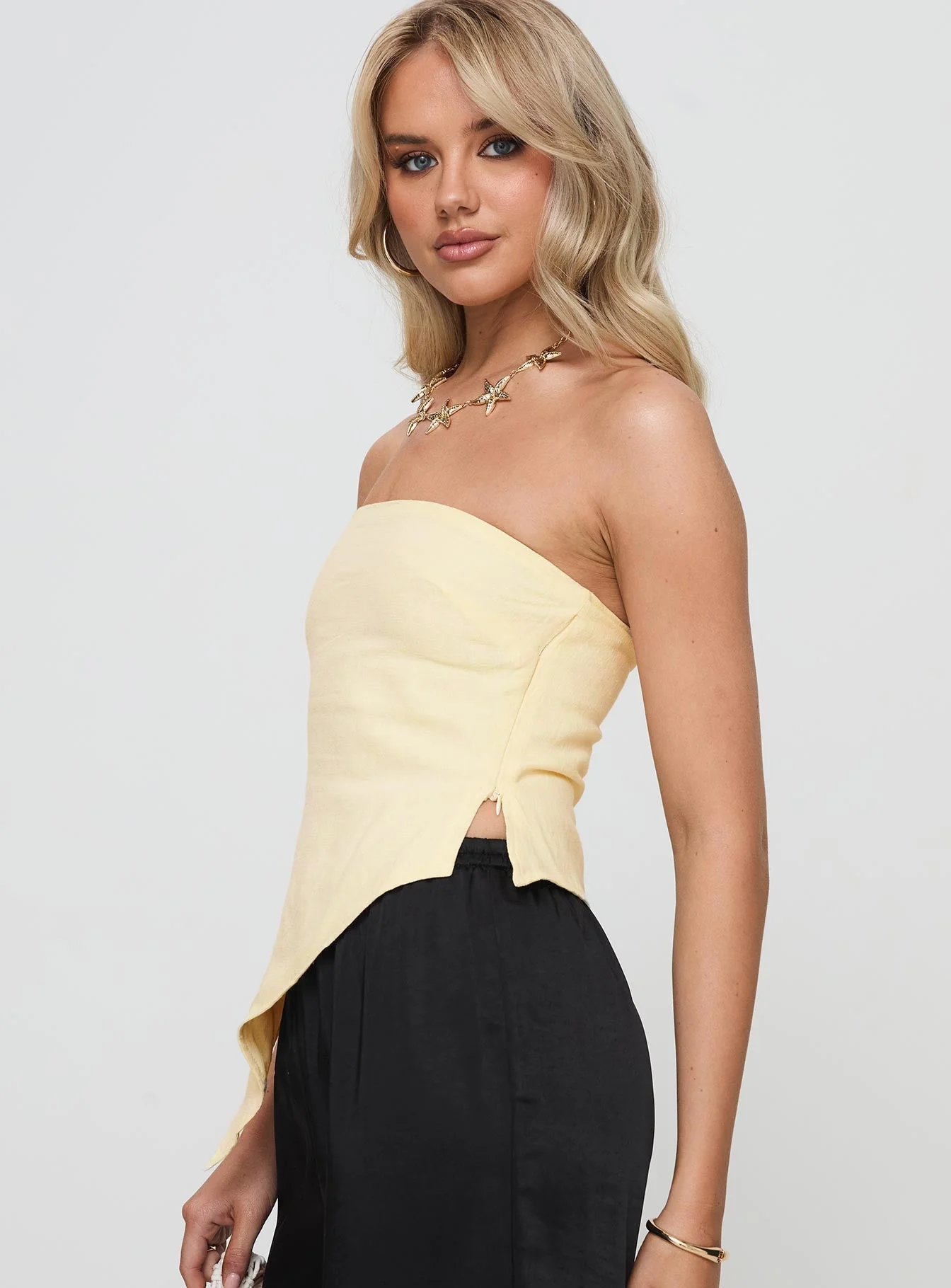 Birdie Asymmetric Linen Blend Top Lemon - Image 4