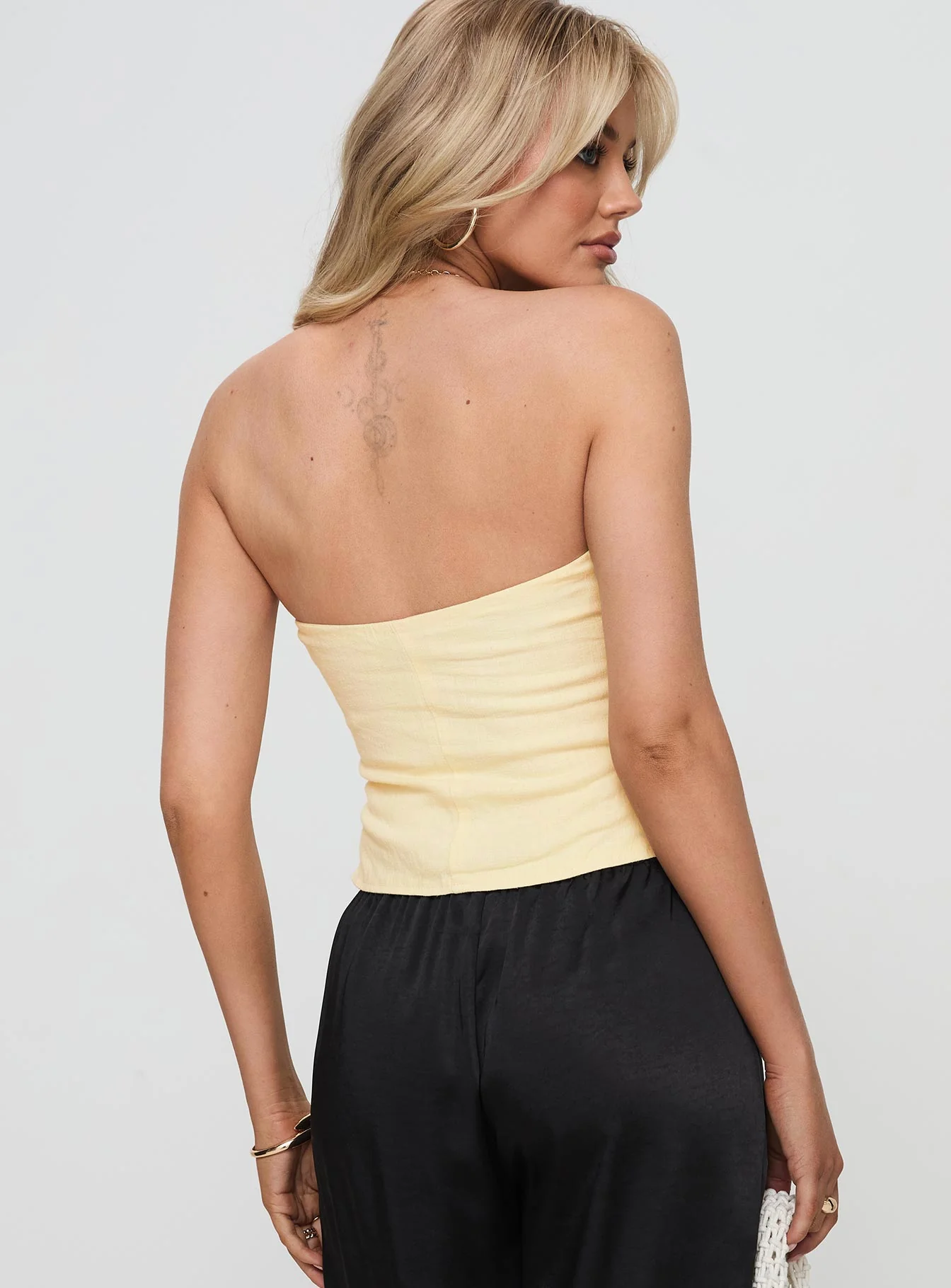Birdie Asymmetric Linen Blend Top Lemon - Image 5