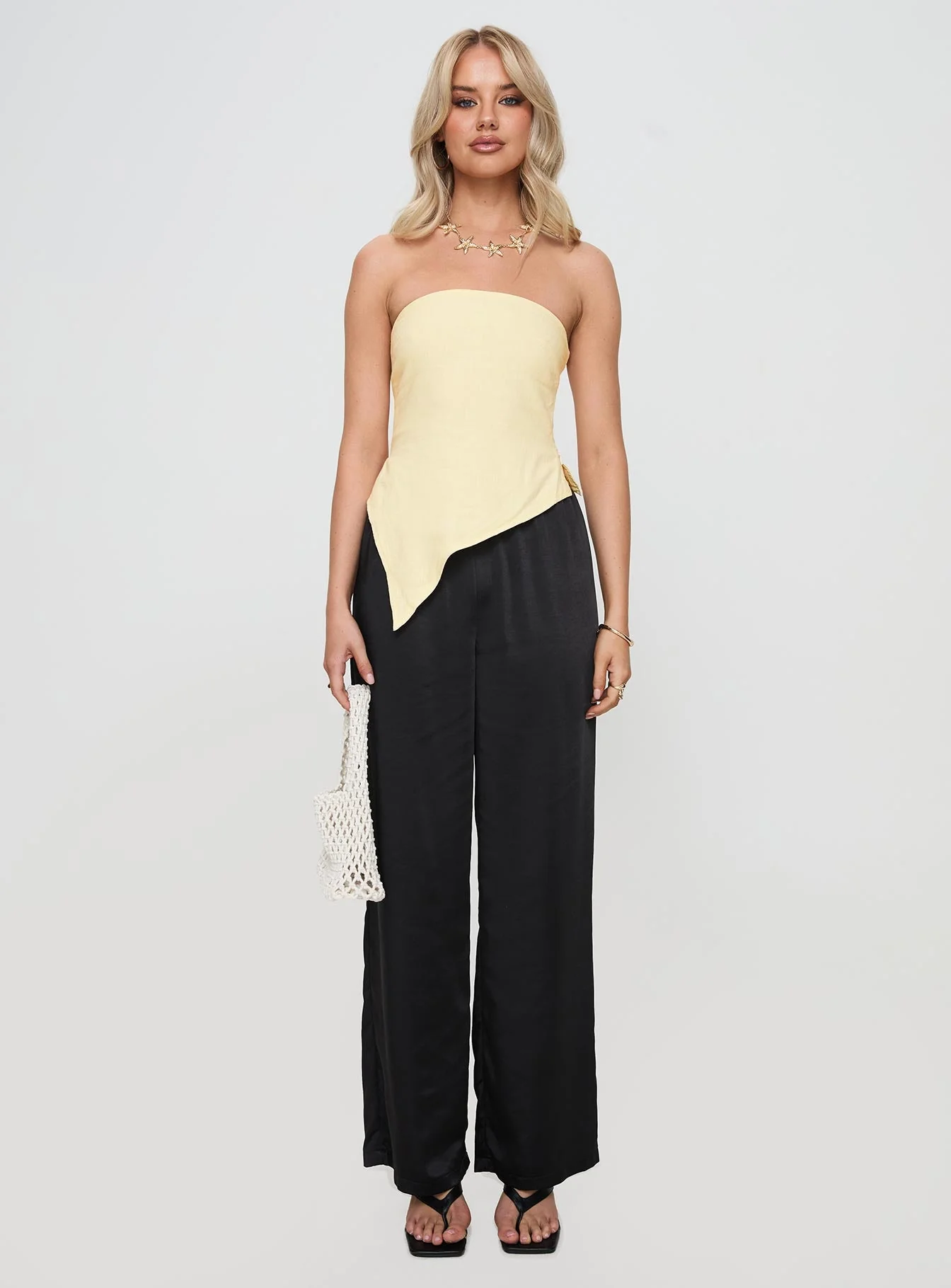 Birdie Asymmetric Linen Blend Top Lemon - Image 7