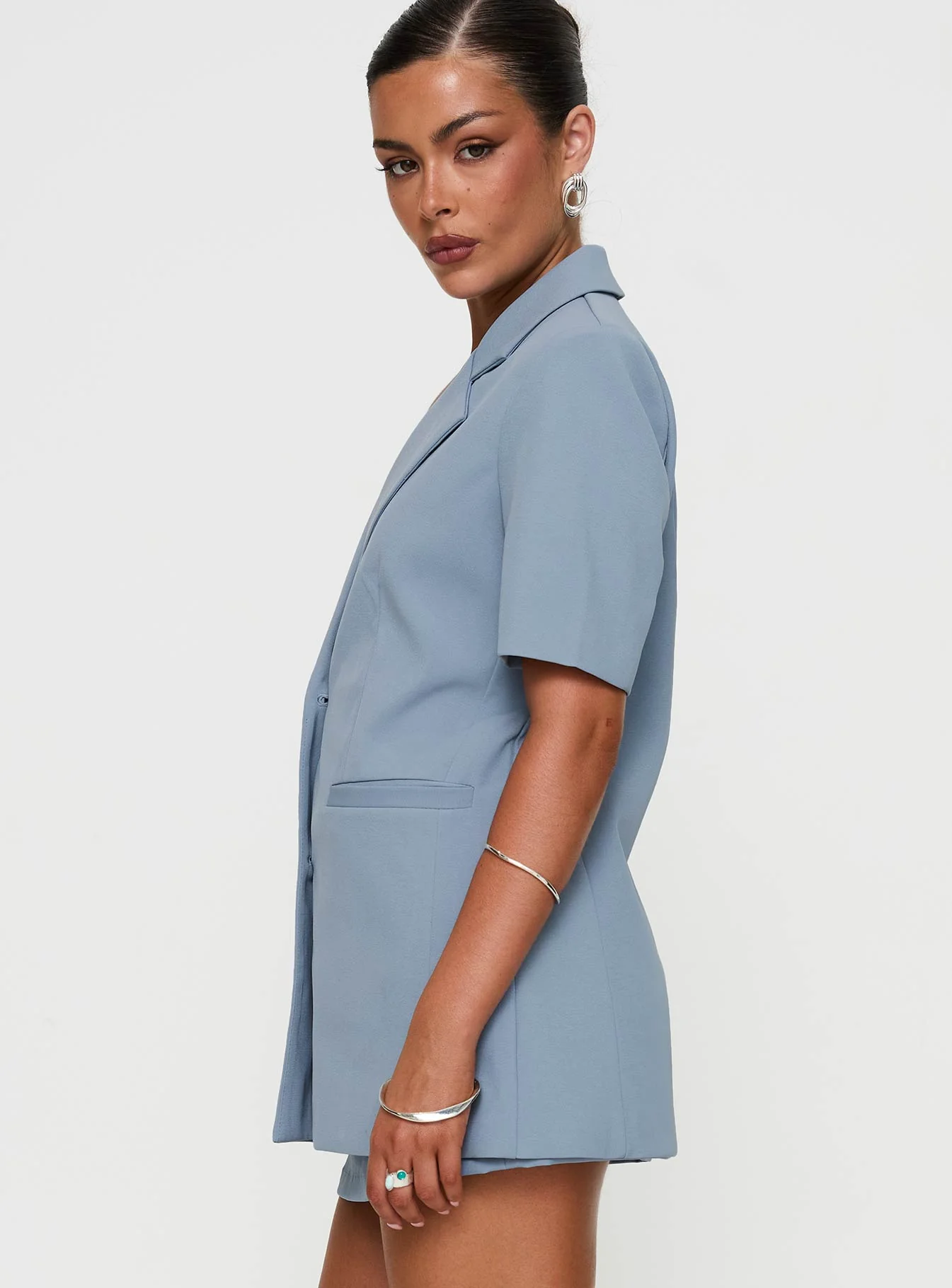 Bisou Bisou Short Sleeved Blazer Blue - Image 4
