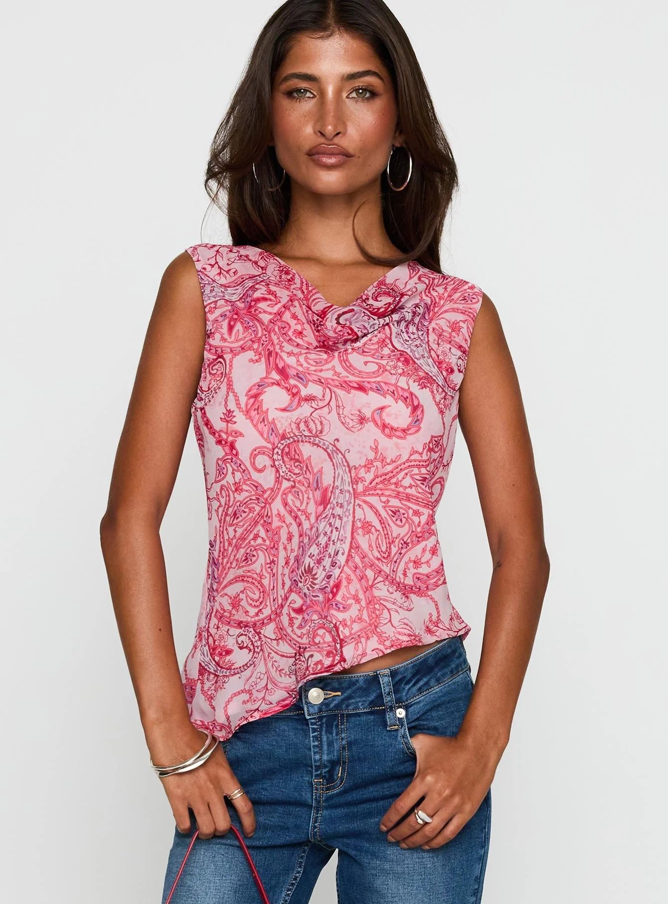 Blame The Rain Cowl Neck Top Pink Paisley - Image 2