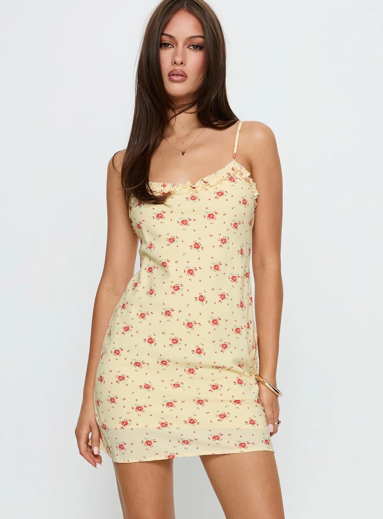 Blossomer Frill Trim Mini Dress Yellow Floral - Image 2