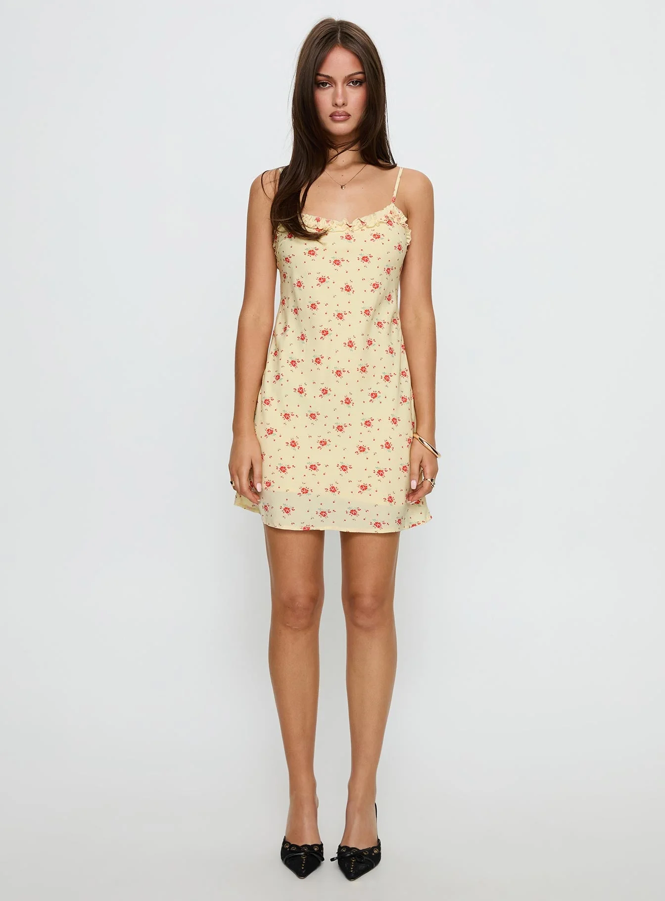 Blossomer Frill Trim Mini Dress Yellow Floral - Image 7