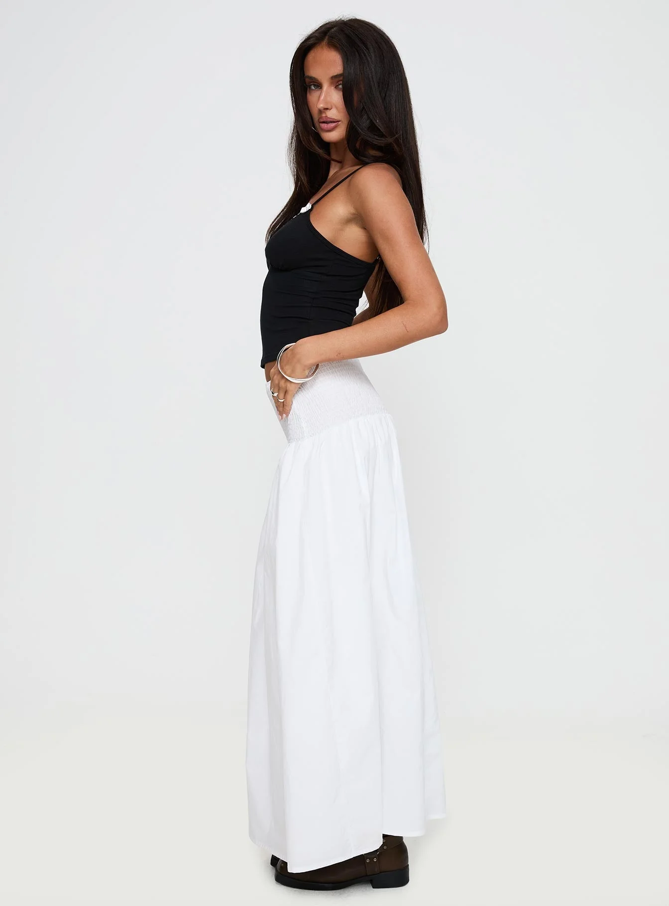 Bohemia Shirred Maxi Skirt White - Image 4