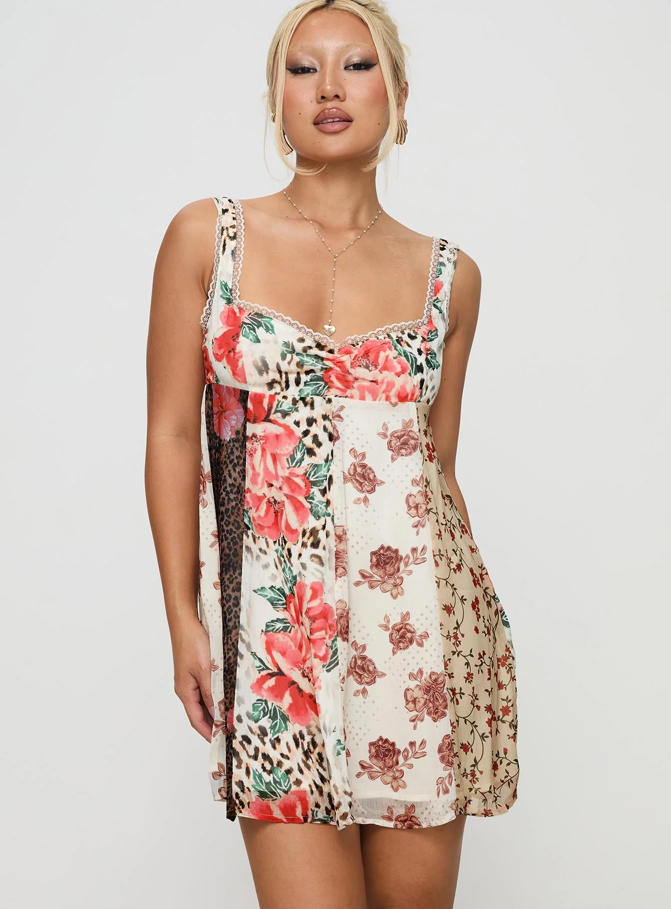 Botanicals Patchwork Mini Dress Multi - Image 2