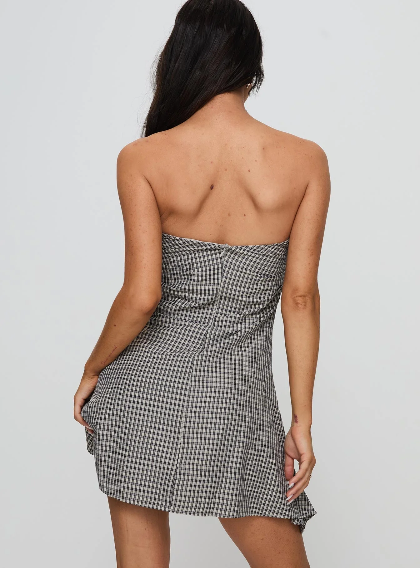 Bradwell Strapless Mini Dress Check - Image 5
