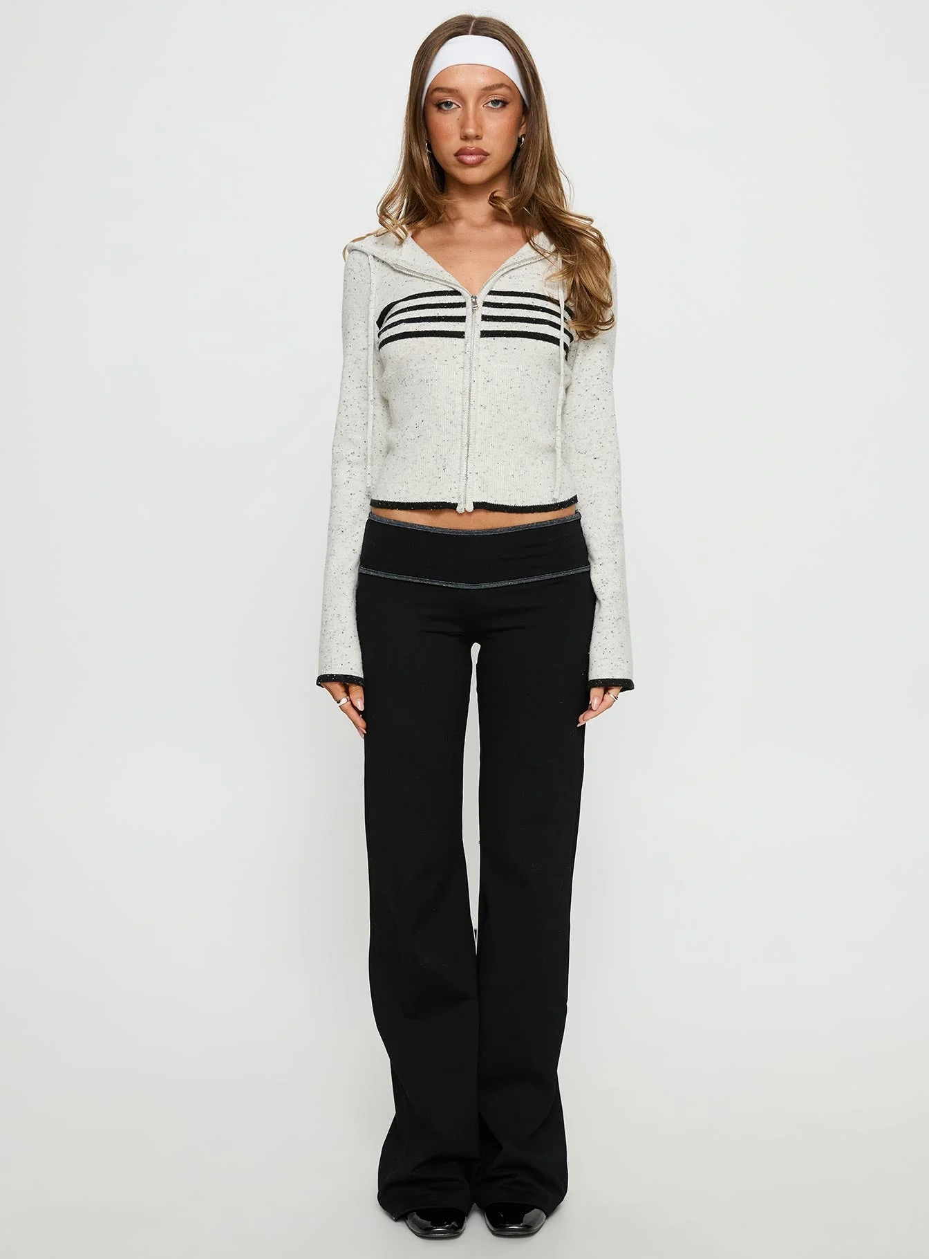 Brandea Zip Through Knit Hoodie White Marle - Image 7