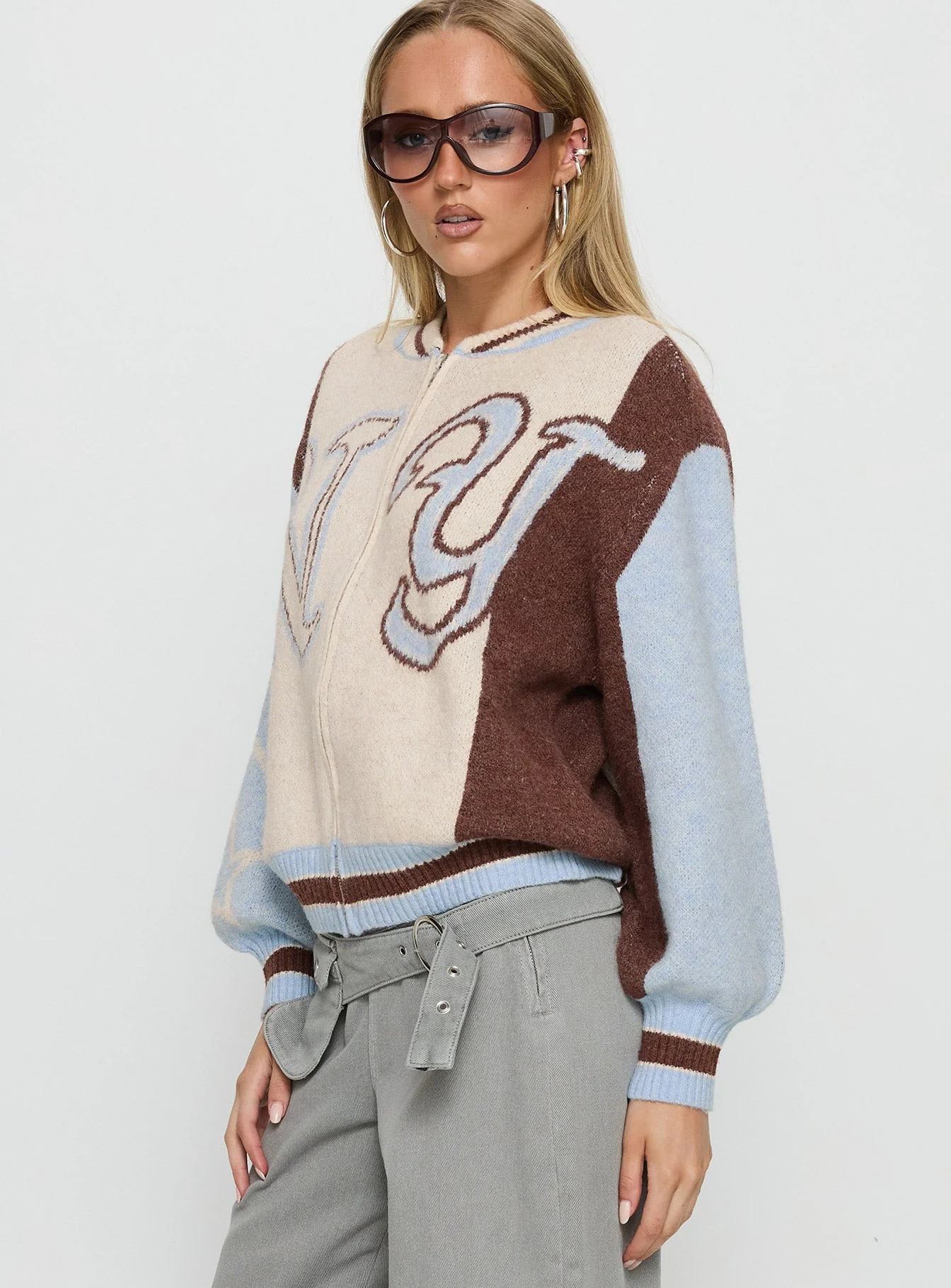Brandyce Graphic Knit Jacket Blue / Chocolate - Image 4