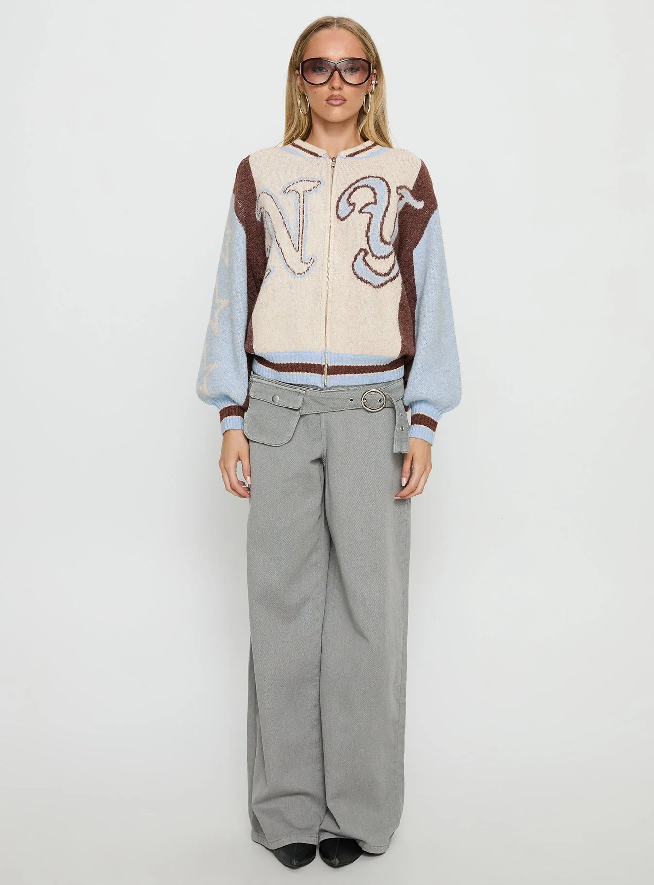 Brandyce Graphic Knit Jacket Blue / Chocolate - Image 8