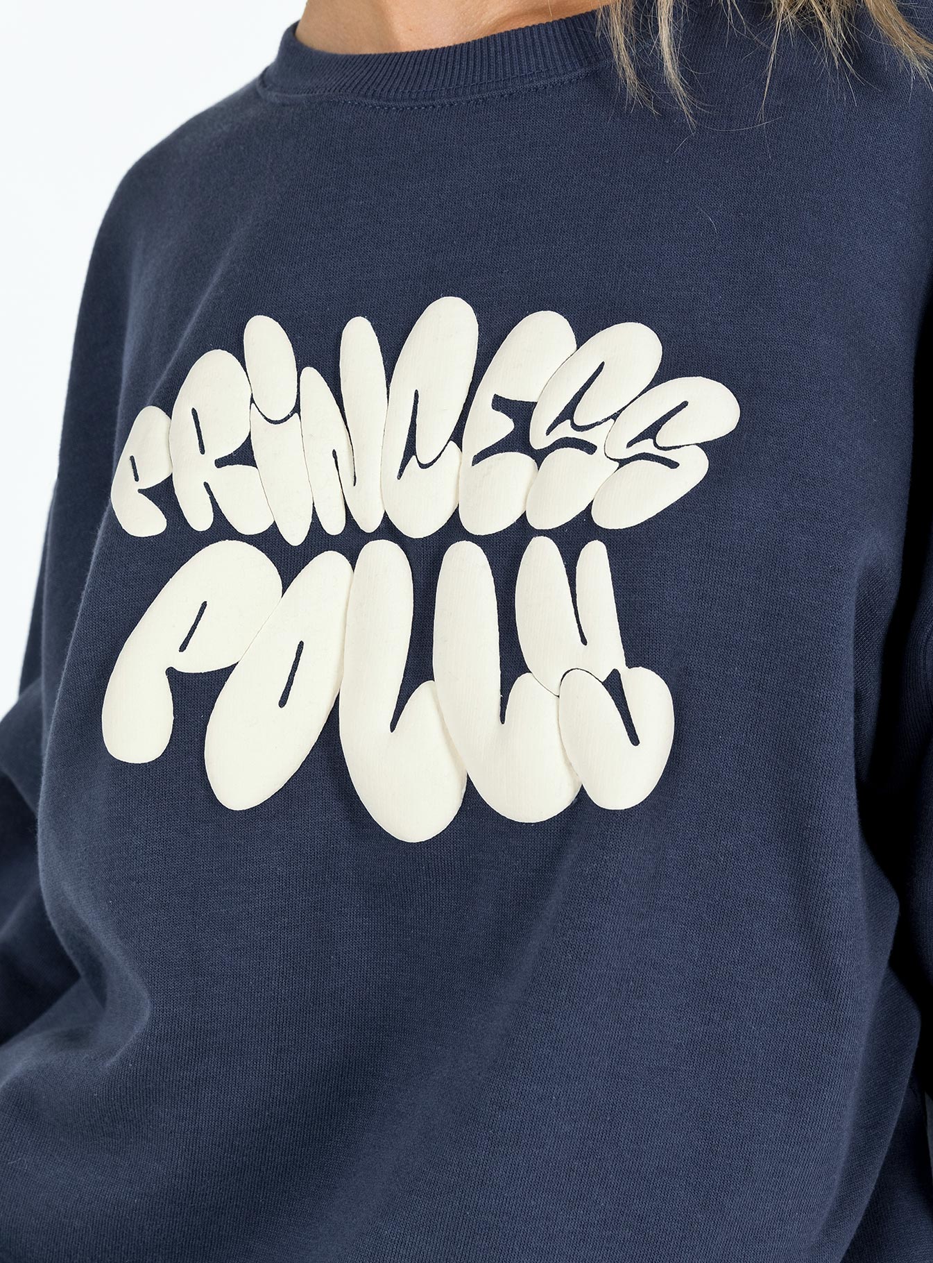 Princess Polly Crew Neck Sweatshirt Bubble Text Slate / Eggshell - Image 6