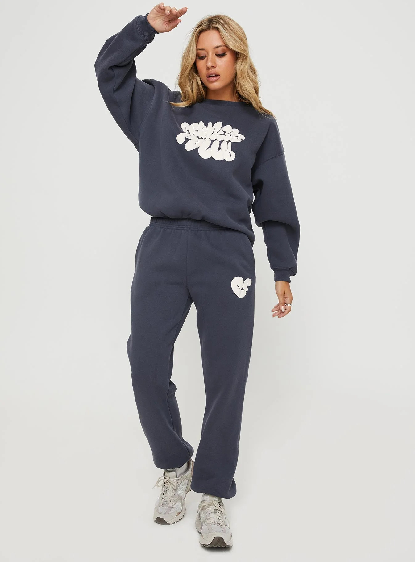 Princess Polly Crew Neck Sweatshirt Bubble Text Slate / Eggshell - Image 8