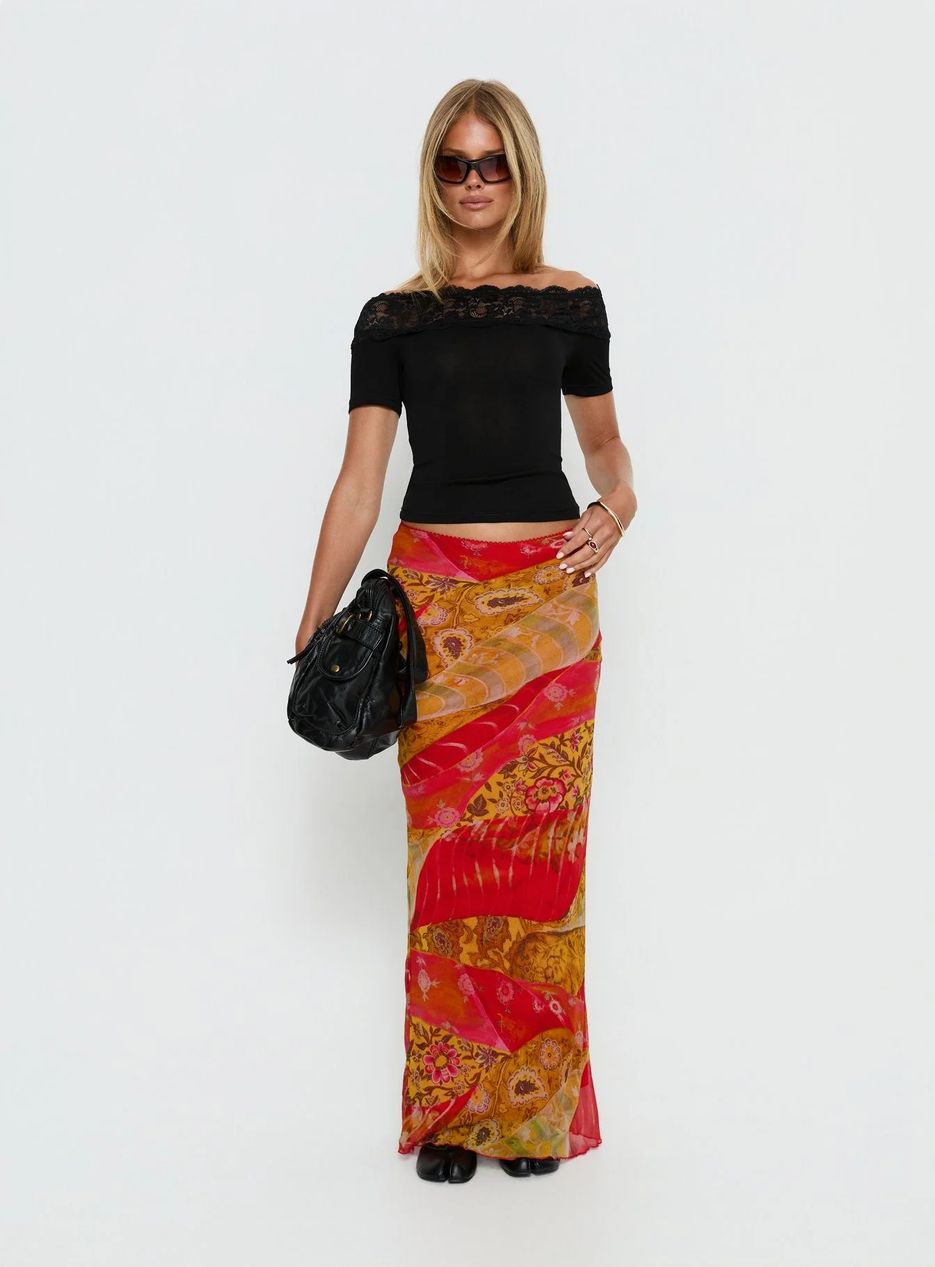 Breiann Lace Off Shoulder Short Sleeve Top Black - Image 3