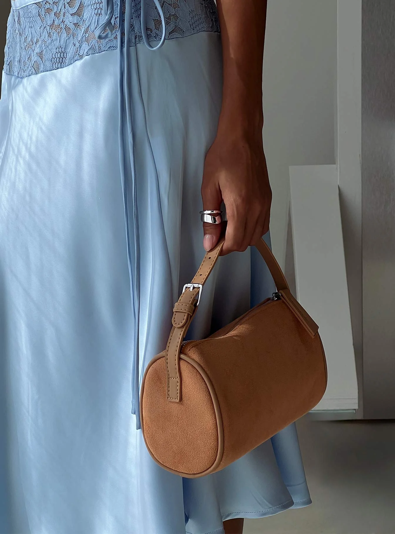 Brennah Faux Suede Shoulder Bag Tan