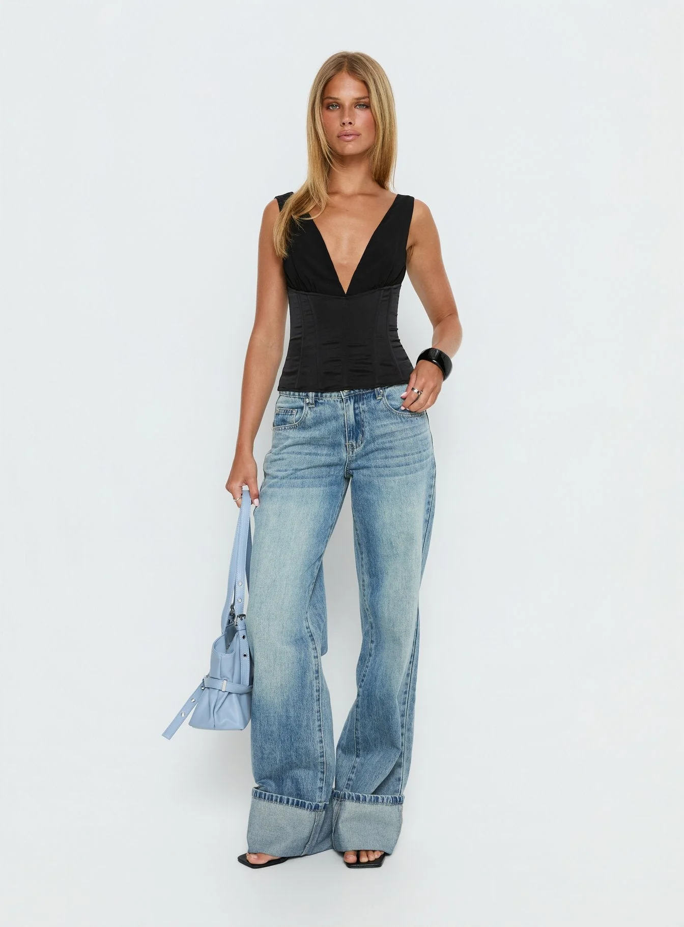 Briannah Contrast Corset Top Black - Image 3