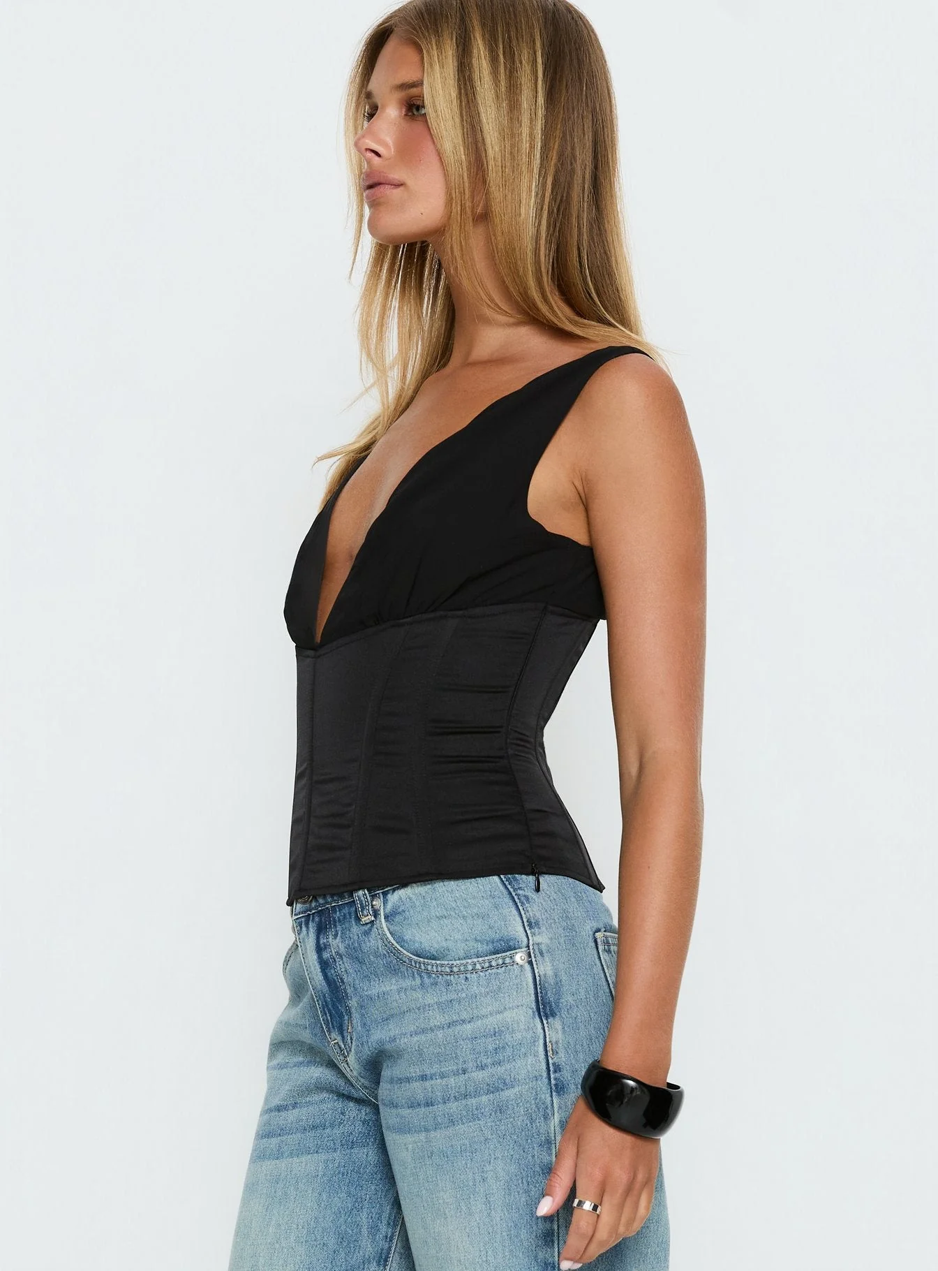 Briannah Contrast Corset Top Black - Image 4