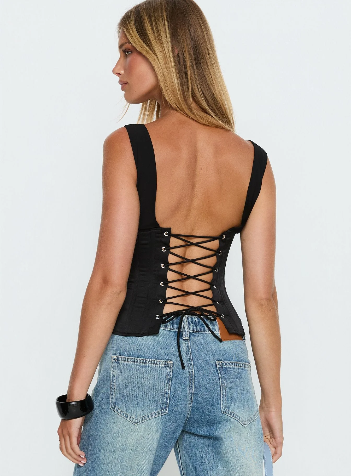 Briannah Contrast Corset Top Black - Image 5