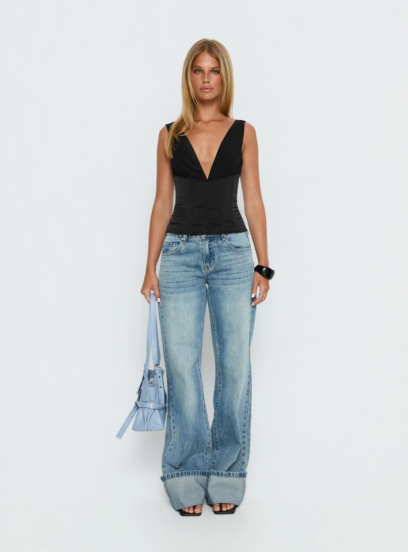 Briannah Contrast Corset Top Black - Image 9