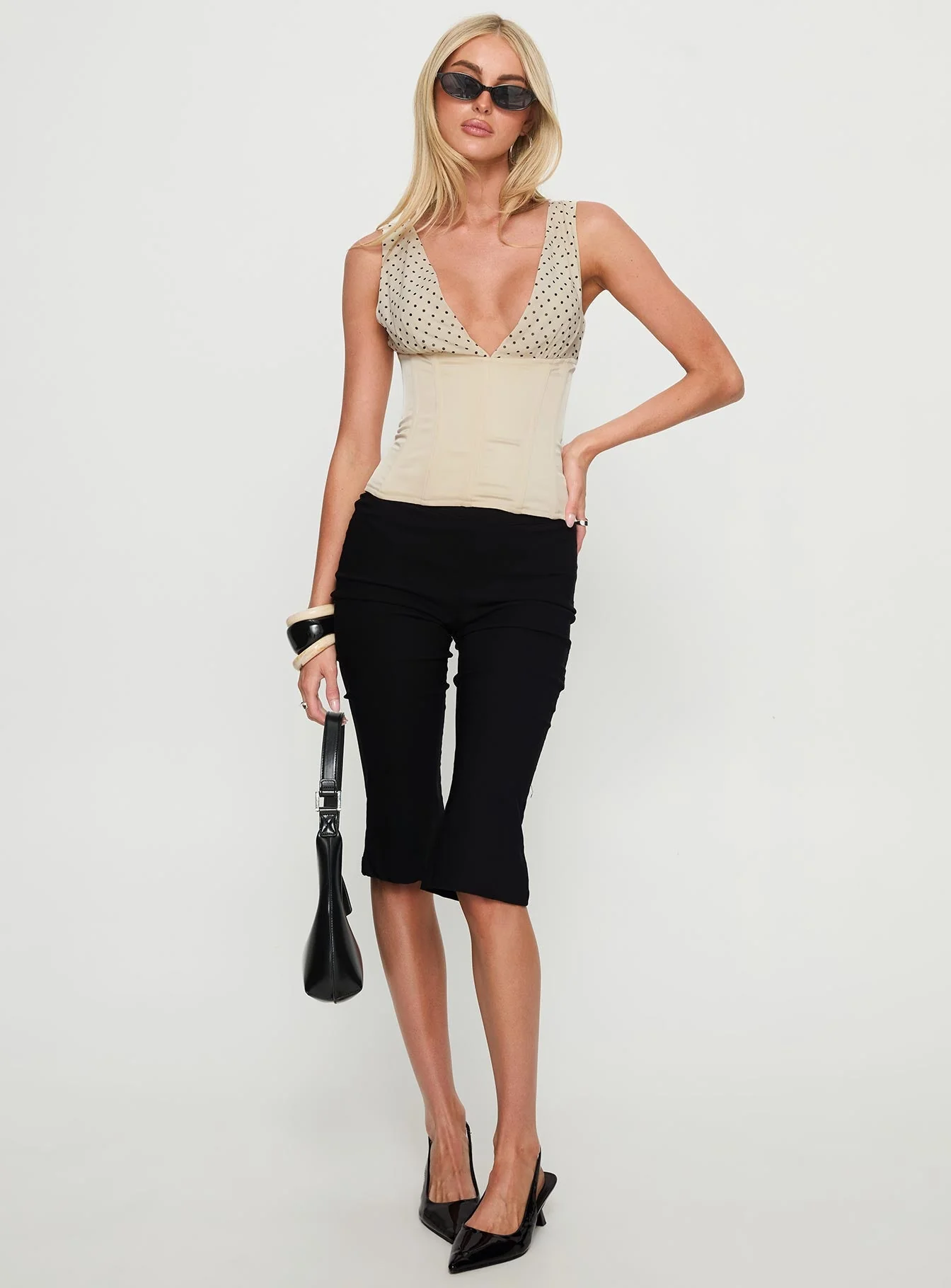 Briannah Contrast Corset Top Cream Polka Dot - Image 3