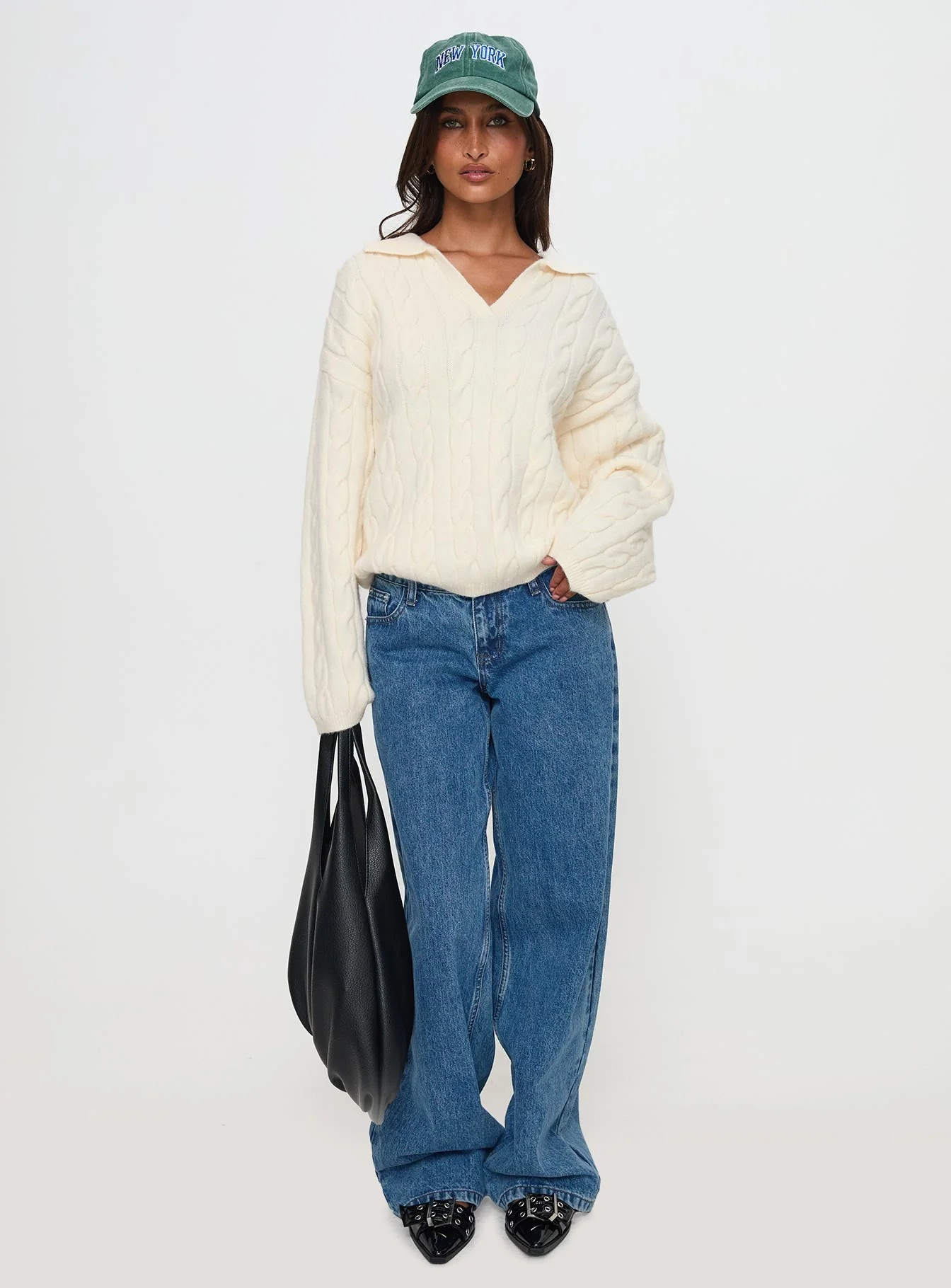 Brodey Collared Cable Knit Sweater Cream - Image 3