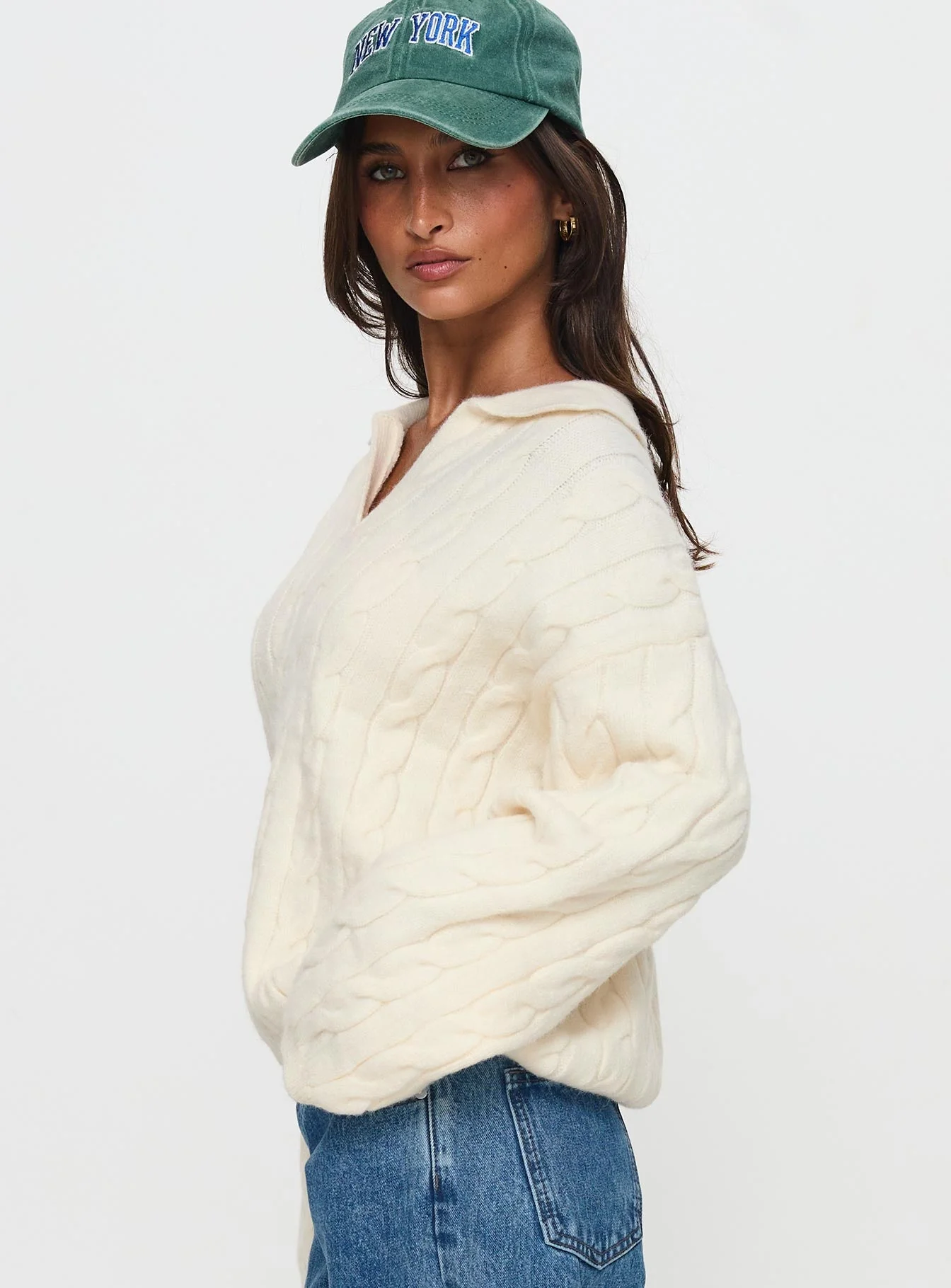 Brodey Collared Cable Knit Sweater Cream - Image 4