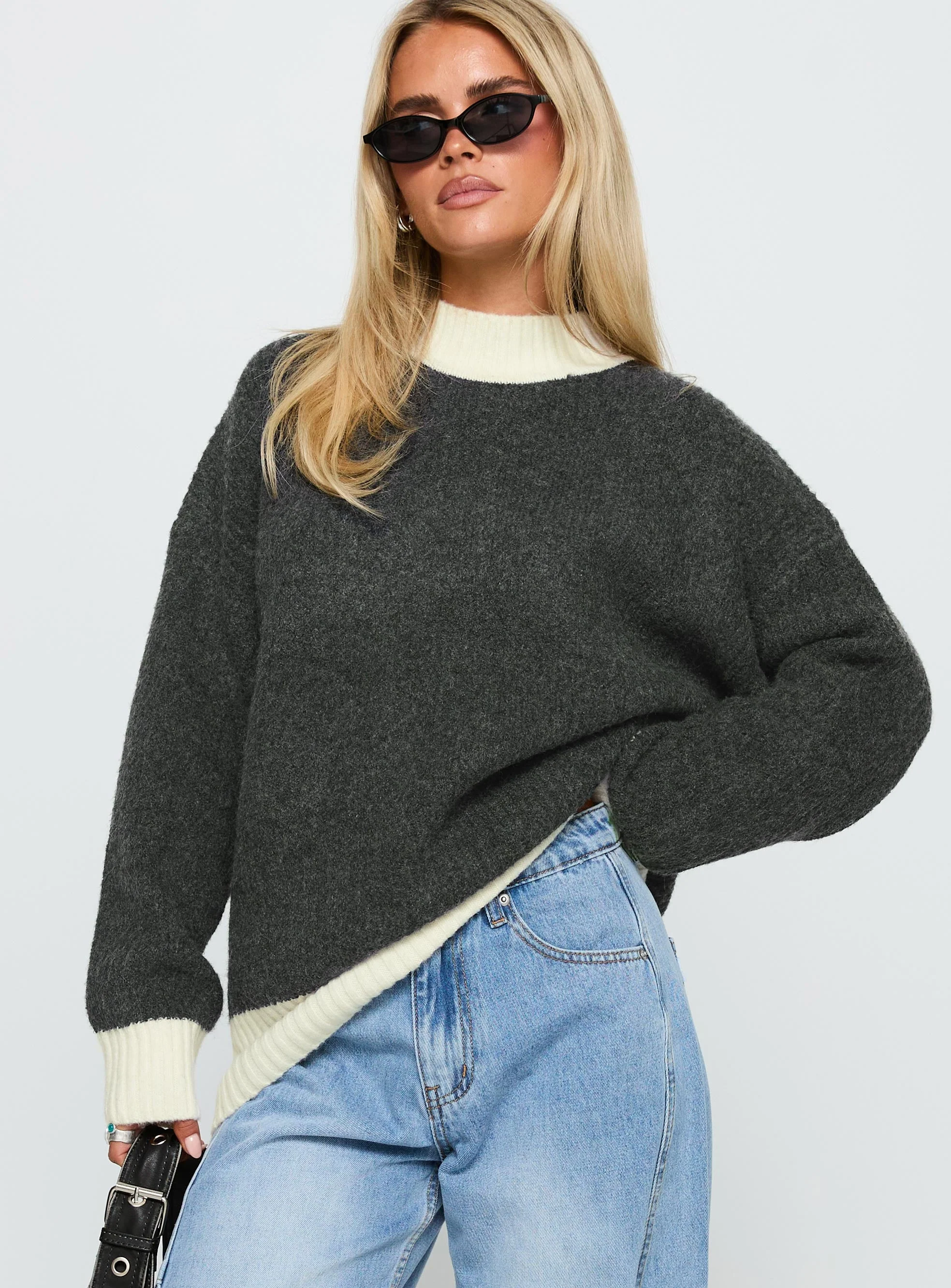 Broken Hearts Club Knit Sweater Grey - Image 2