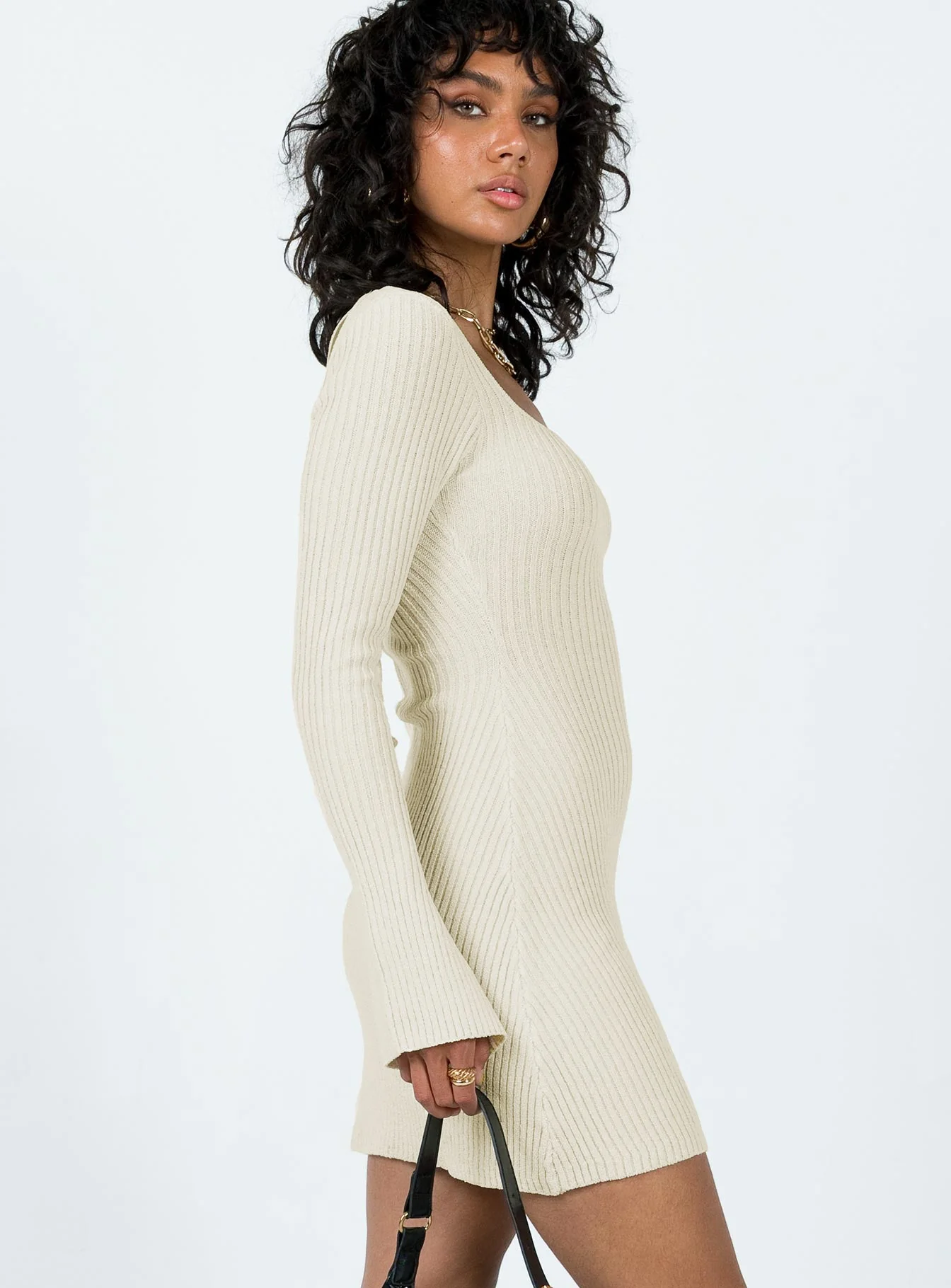 Brownhall Long Sleeve Mini Dress Beige - Image 4