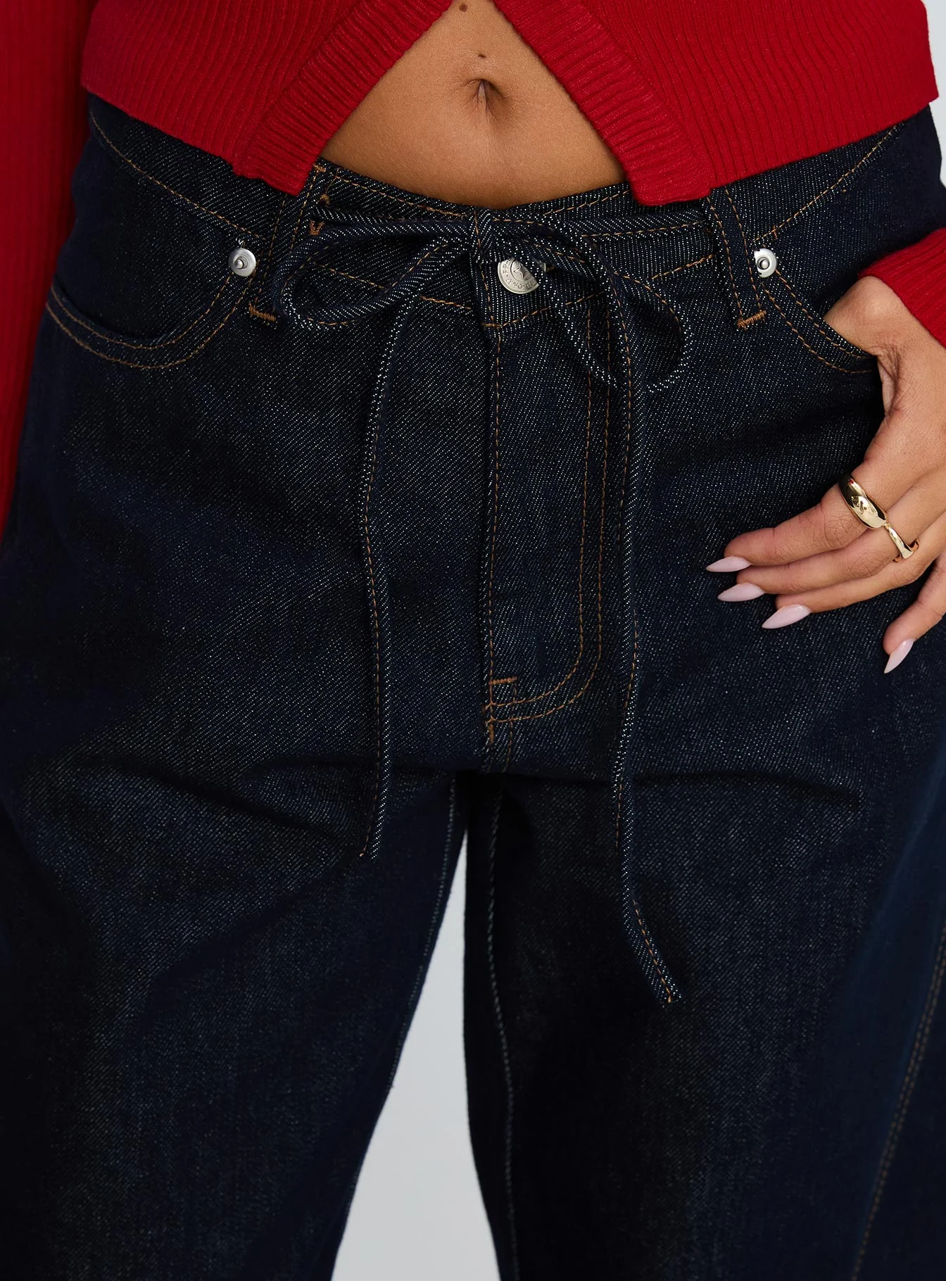 Bruiser Tie Waist Mid Rise Wide Leg Jeans Dark Indigo - Image 6