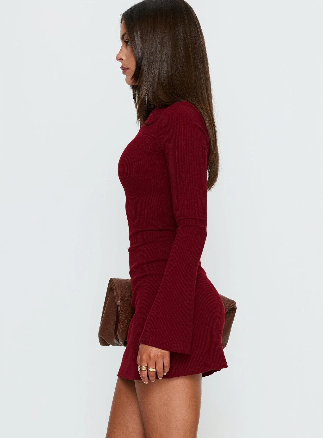 Bryanna Long Sleeve Mini Dress Deep Merlot - Image 4