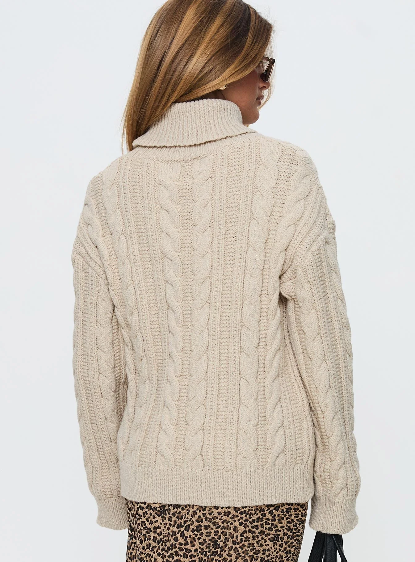 Bryden Turtleneck Cable Knit Sweater Beige - Image 4