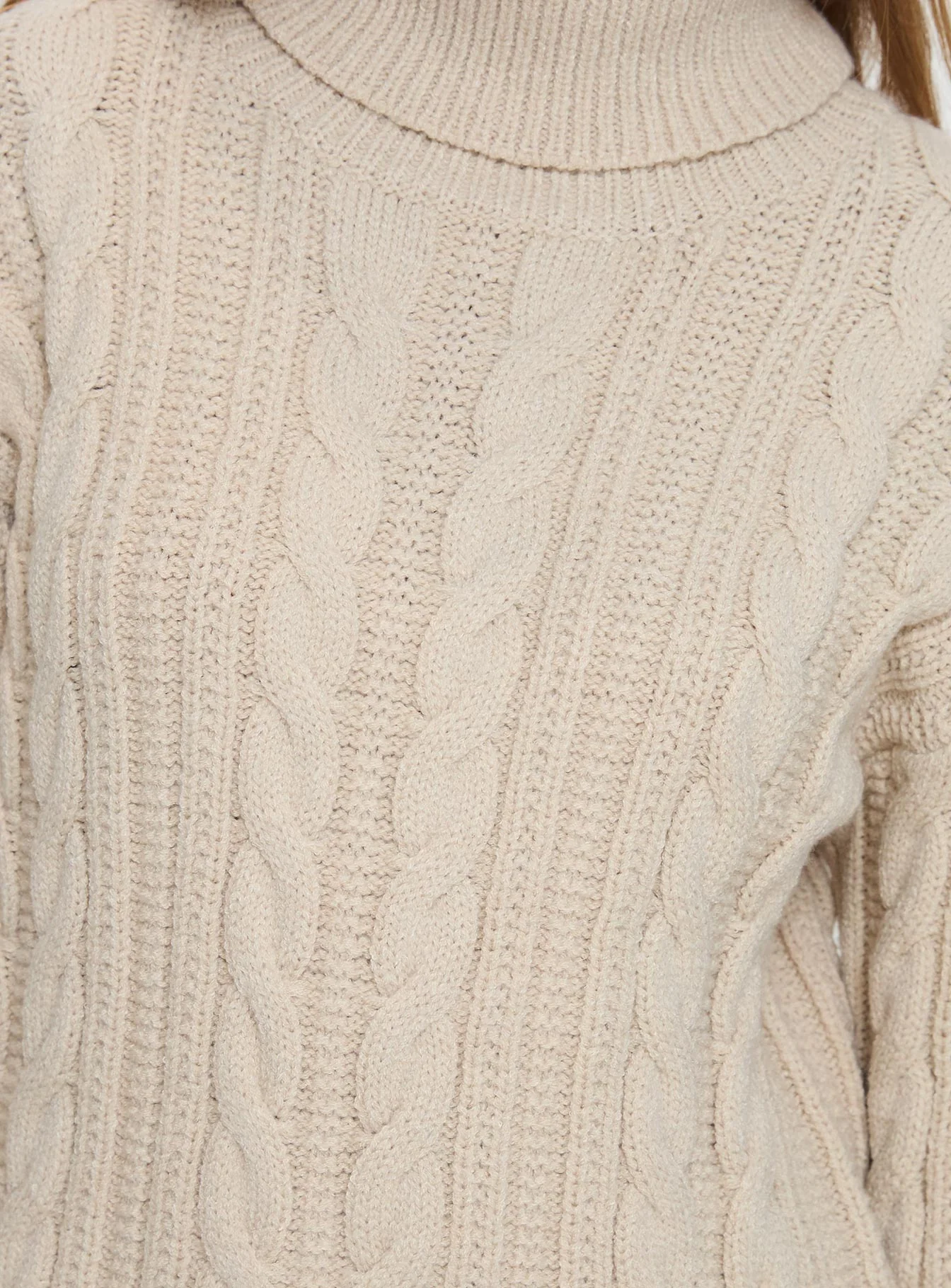 Bryden Turtleneck Cable Knit Sweater Beige - Image 5