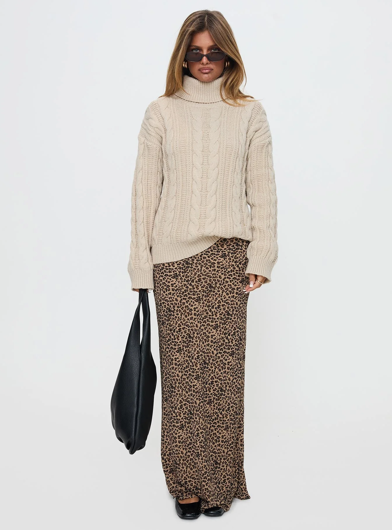 Bryden Turtleneck Cable Knit Sweater Beige - Image 6