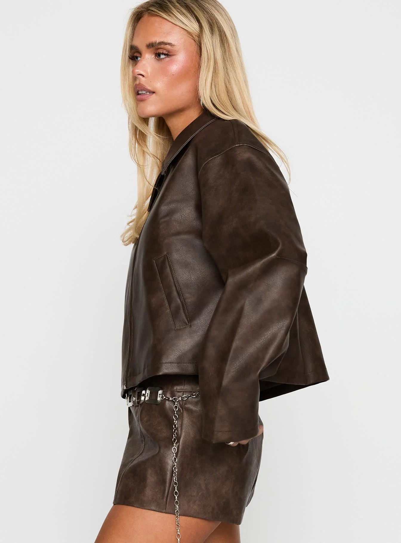Brydon Faux Leather Jacket Brown - Image 3