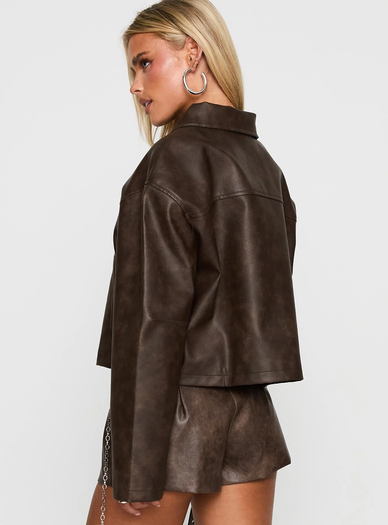 Brydon Faux Leather Jacket Brown - Image 4