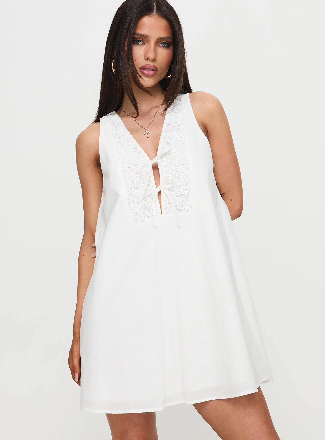 Butterflies Embroidered Mini Dress White - Image 2