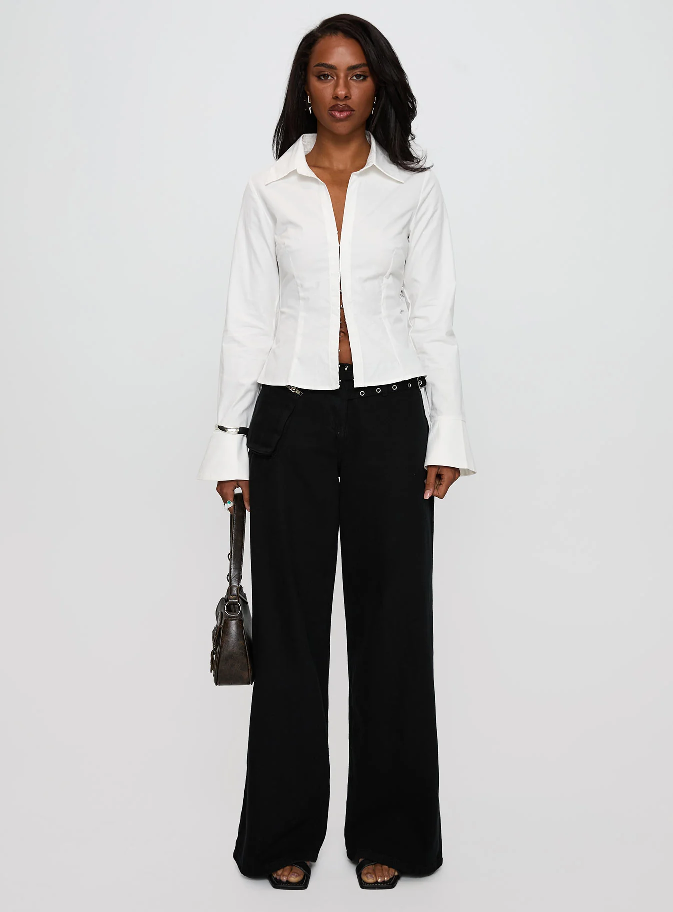 By The Phone Long Sleeve Collared Top White - Image 7