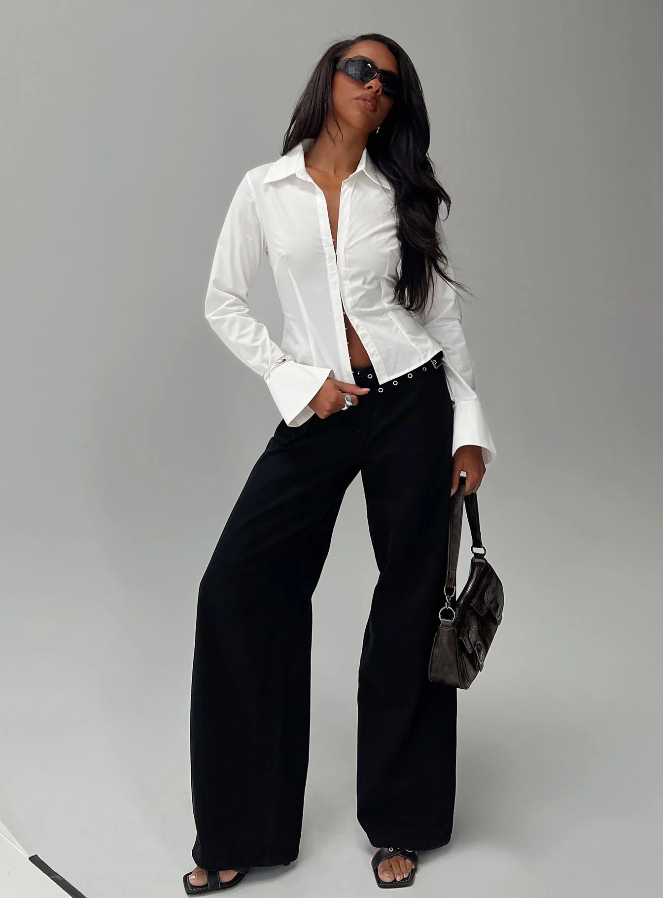 By The Phone Long Sleeve Collared Top White - Image 8