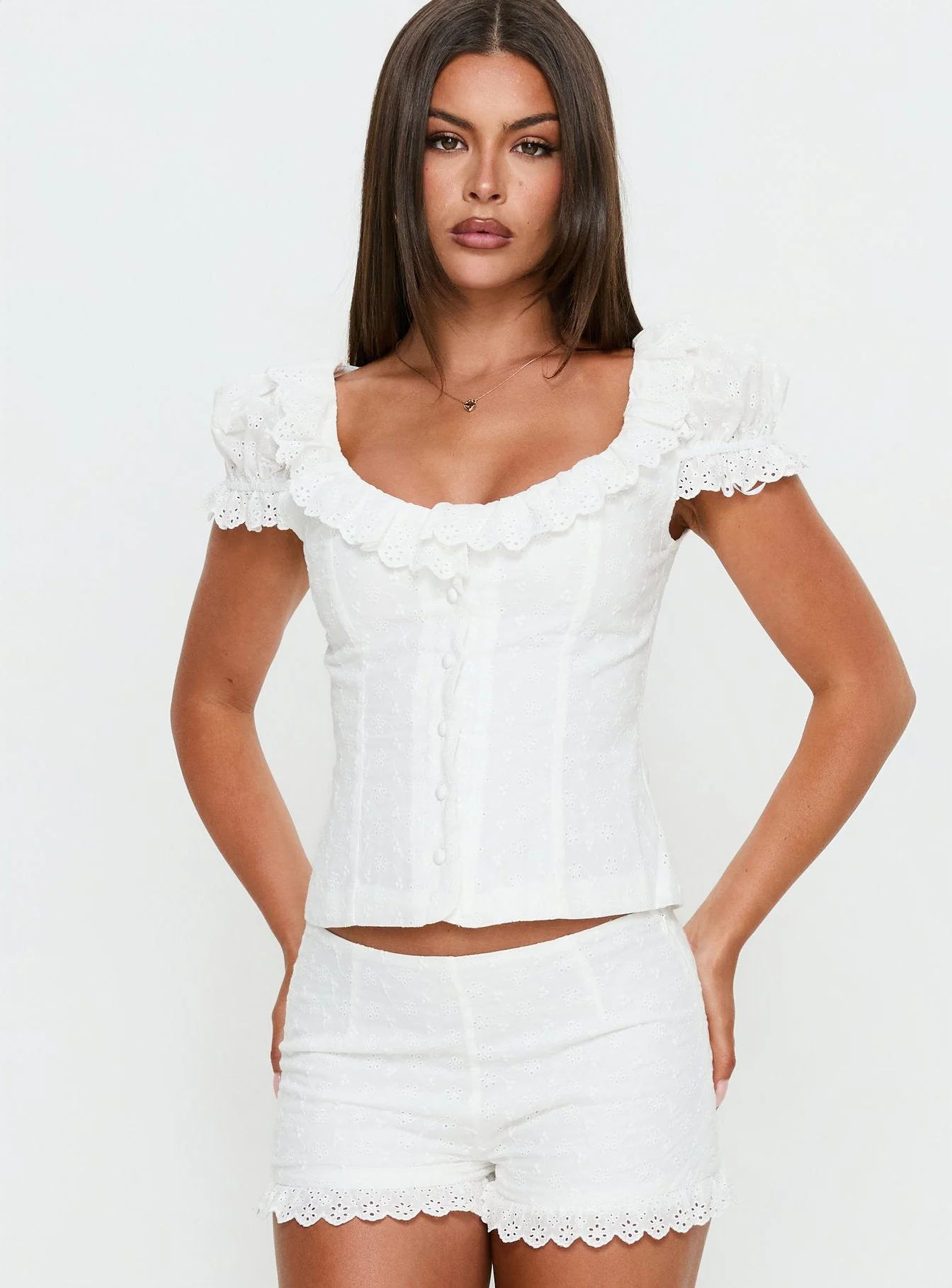 Caily Frill Short Sleeve Top White - Image 2