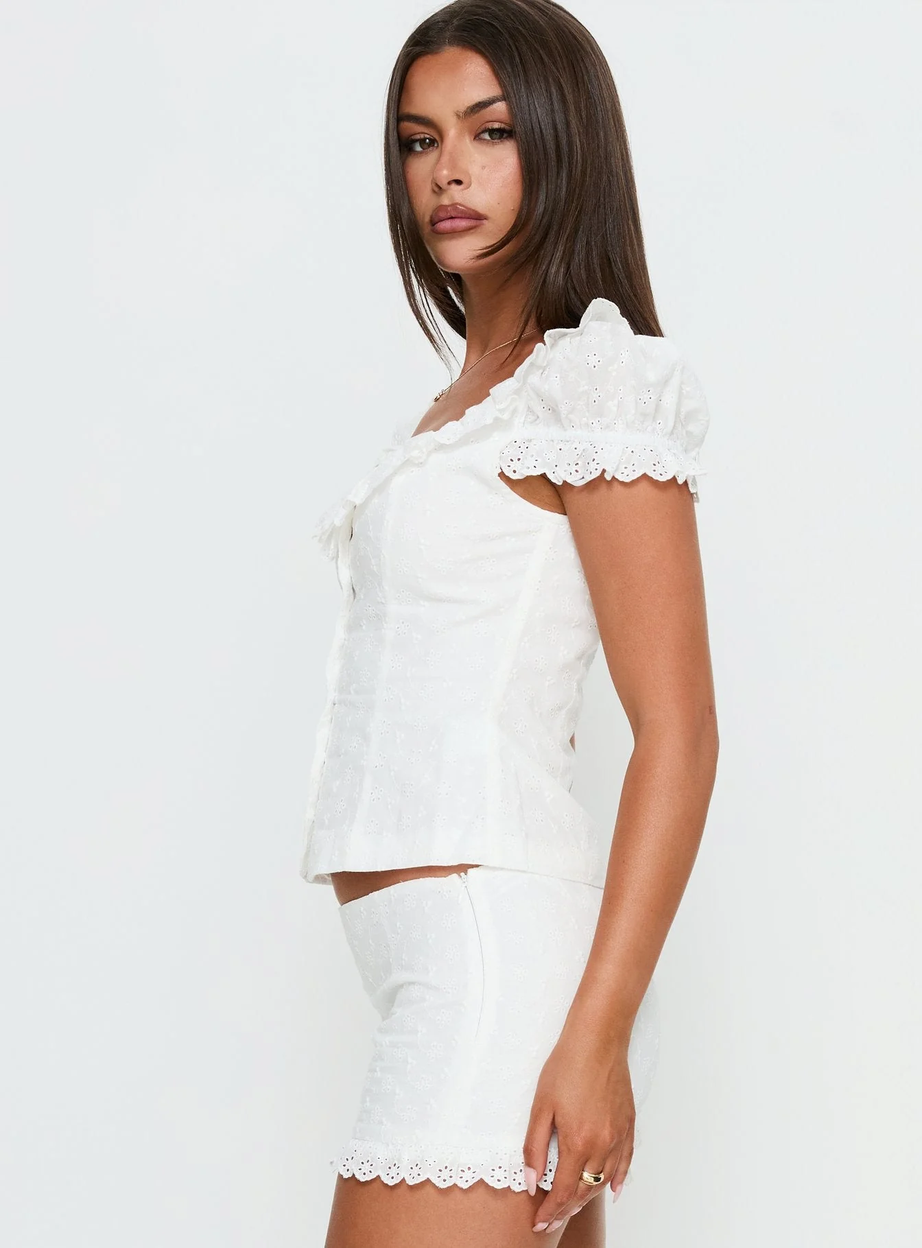 Caily Frill Short Sleeve Top White - Image 4