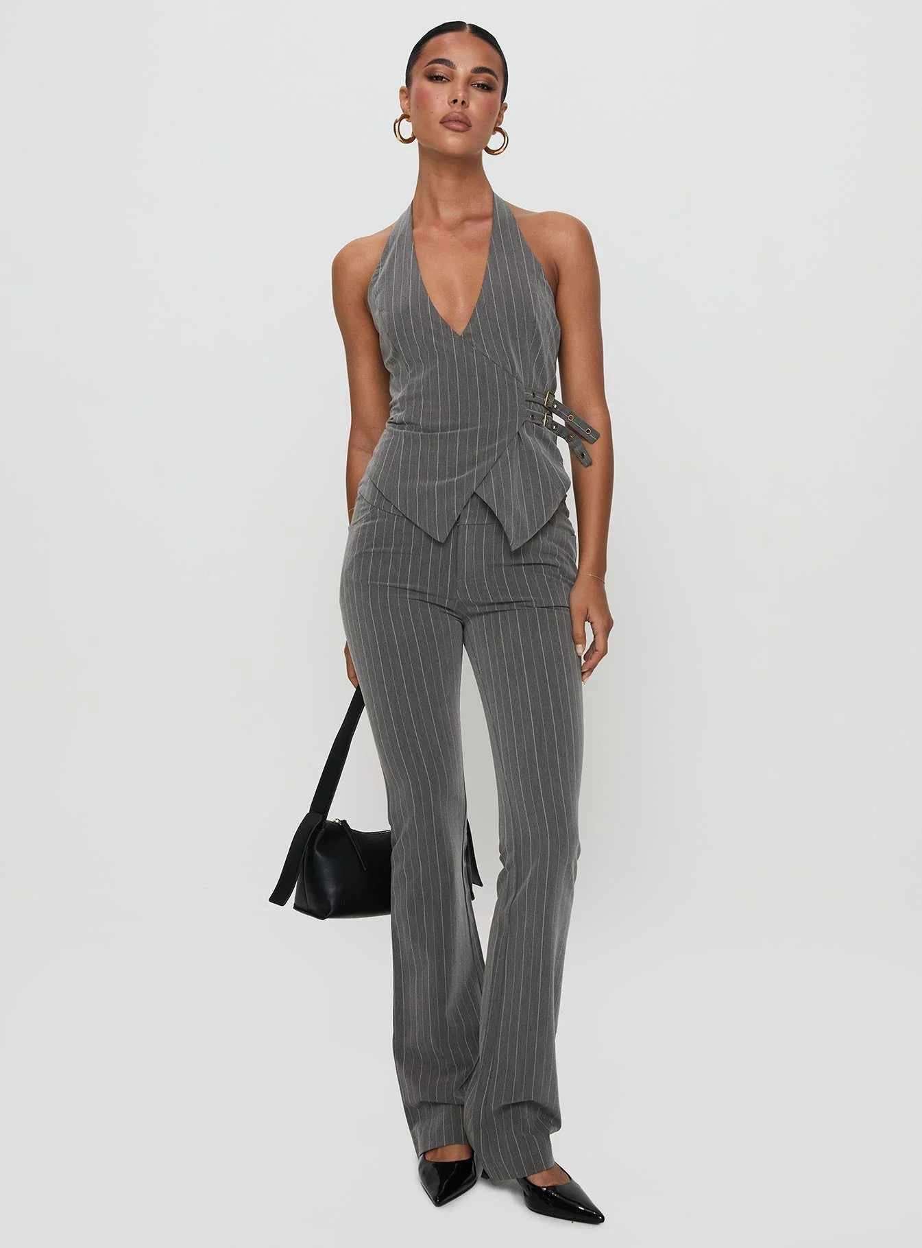 Calexico Buckle Halter Top Grey Pinstripe - Image 3