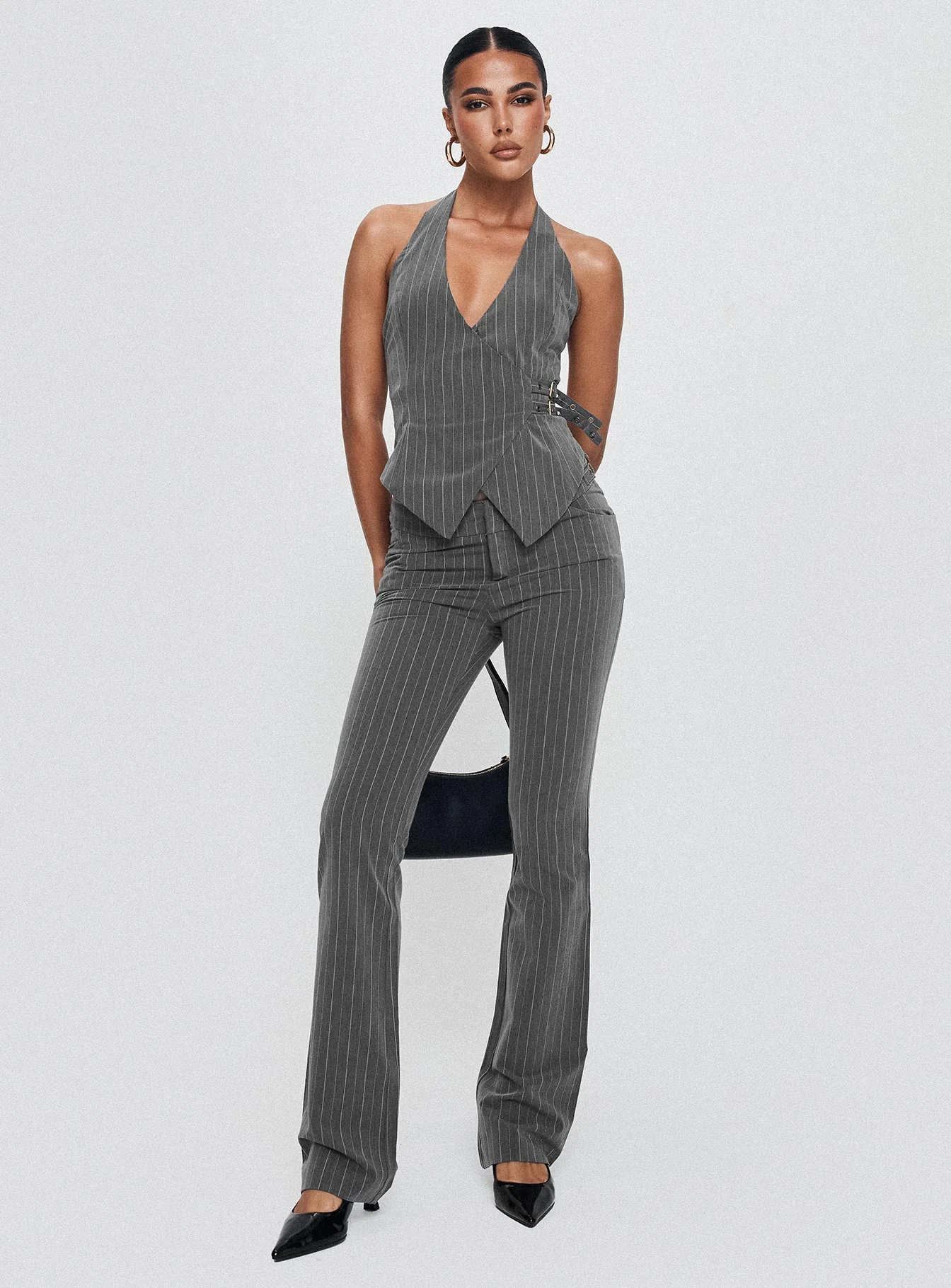 Calexico Buckle Halter Top Grey Pinstripe - Image 9