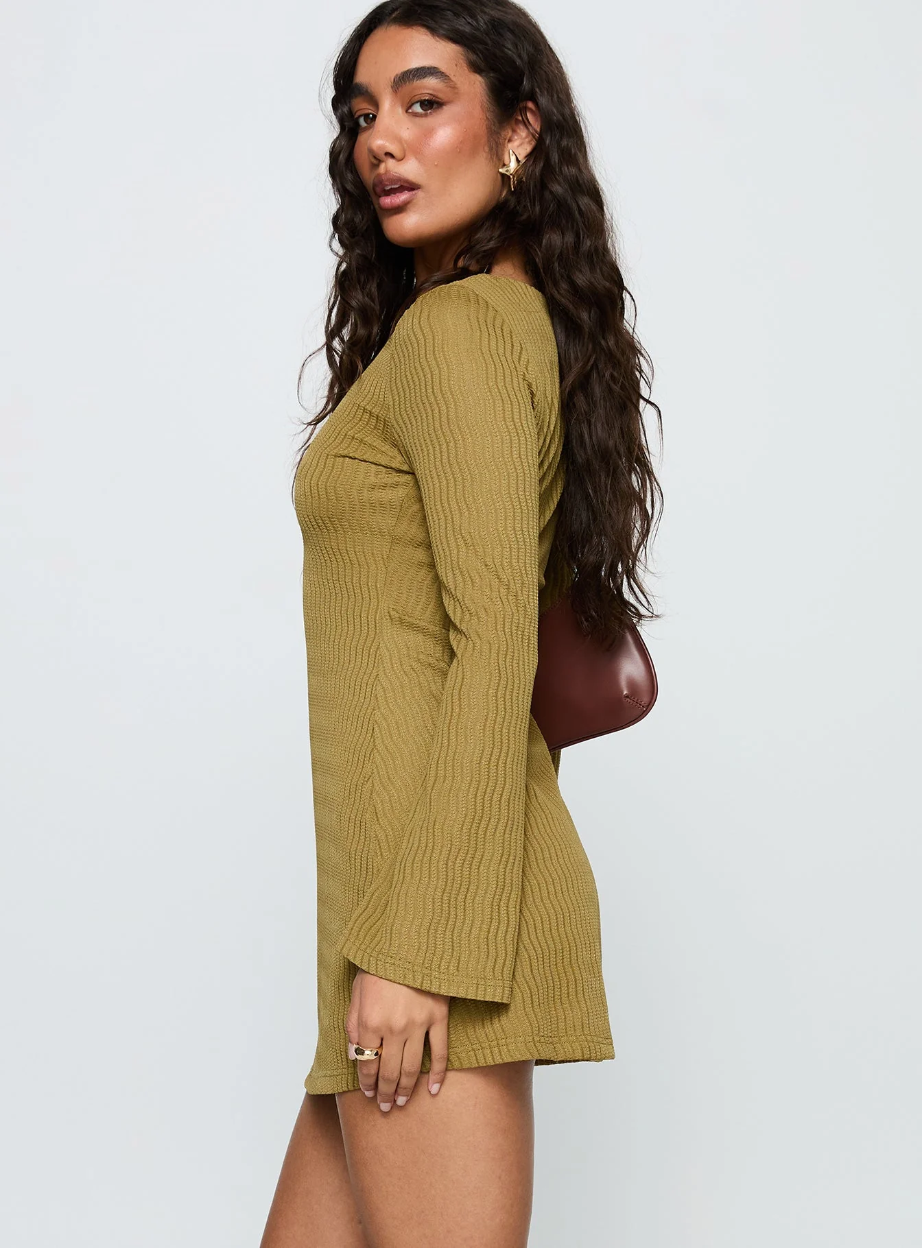 Calibre Long Sleeve Mini Dress Olive - Image 3