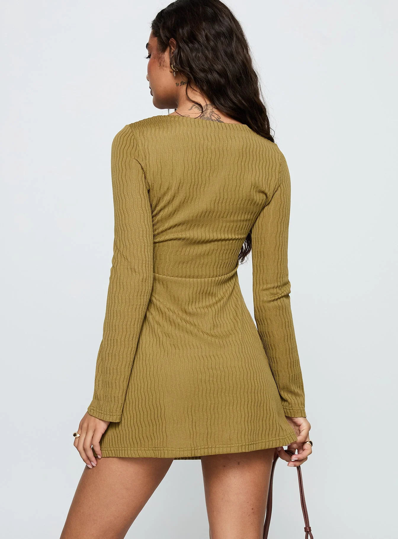 Calibre Long Sleeve Mini Dress Olive - Image 4