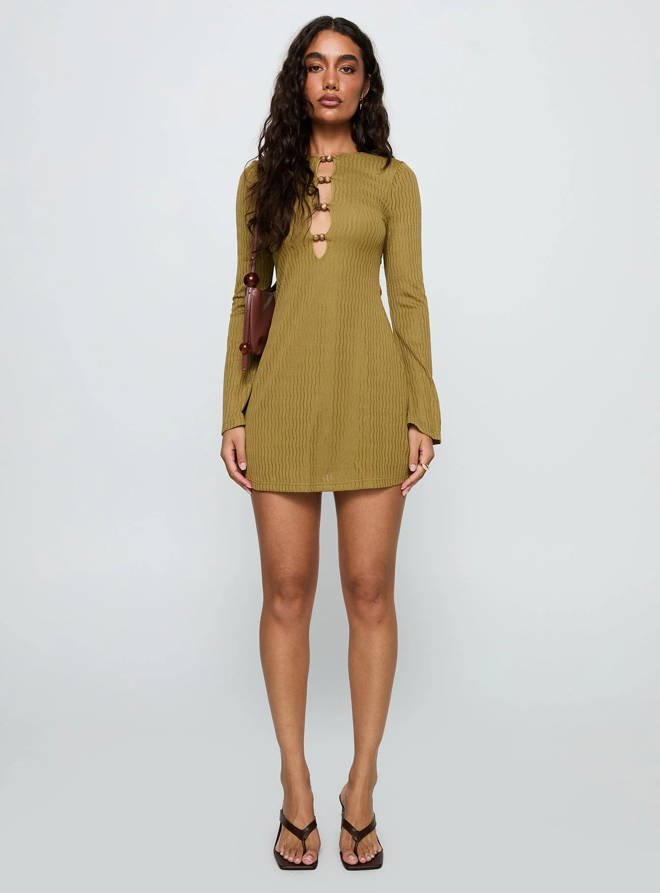 Calibre Long Sleeve Mini Dress Olive - Image 6