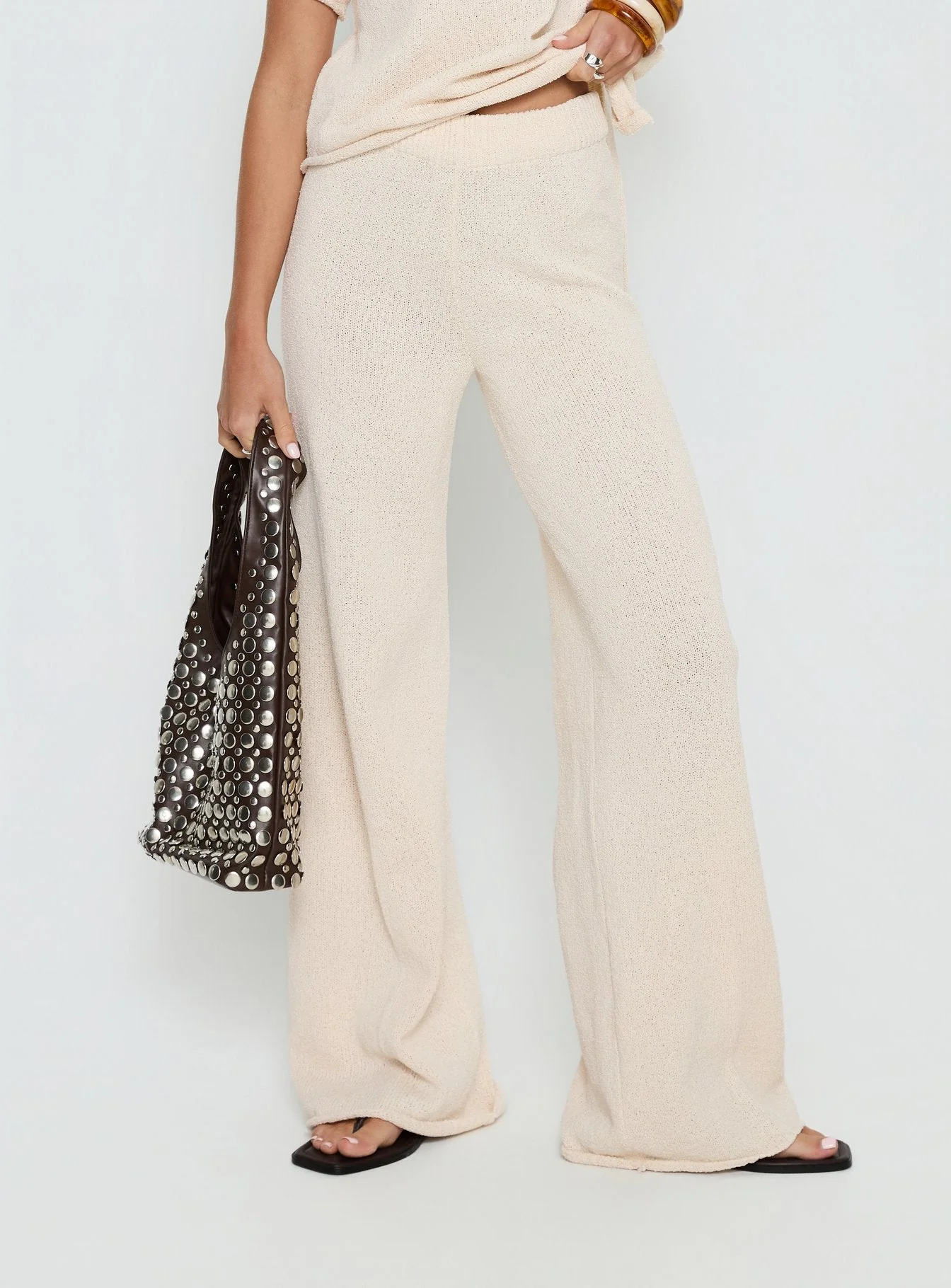 Calisse Knit Wide Leg Pants Beige - Image 2