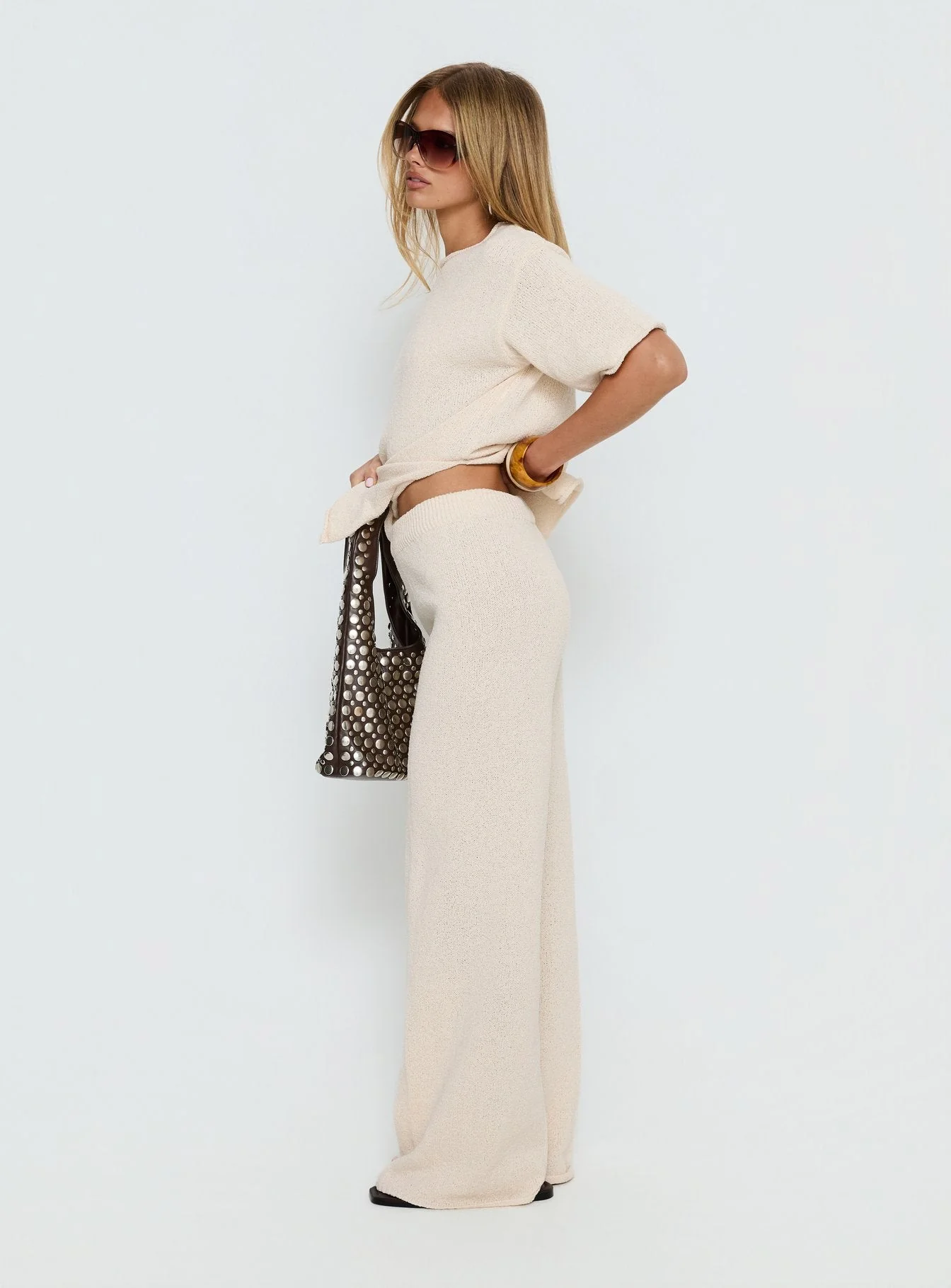 Calisse Knit Wide Leg Pants Beige - Image 4