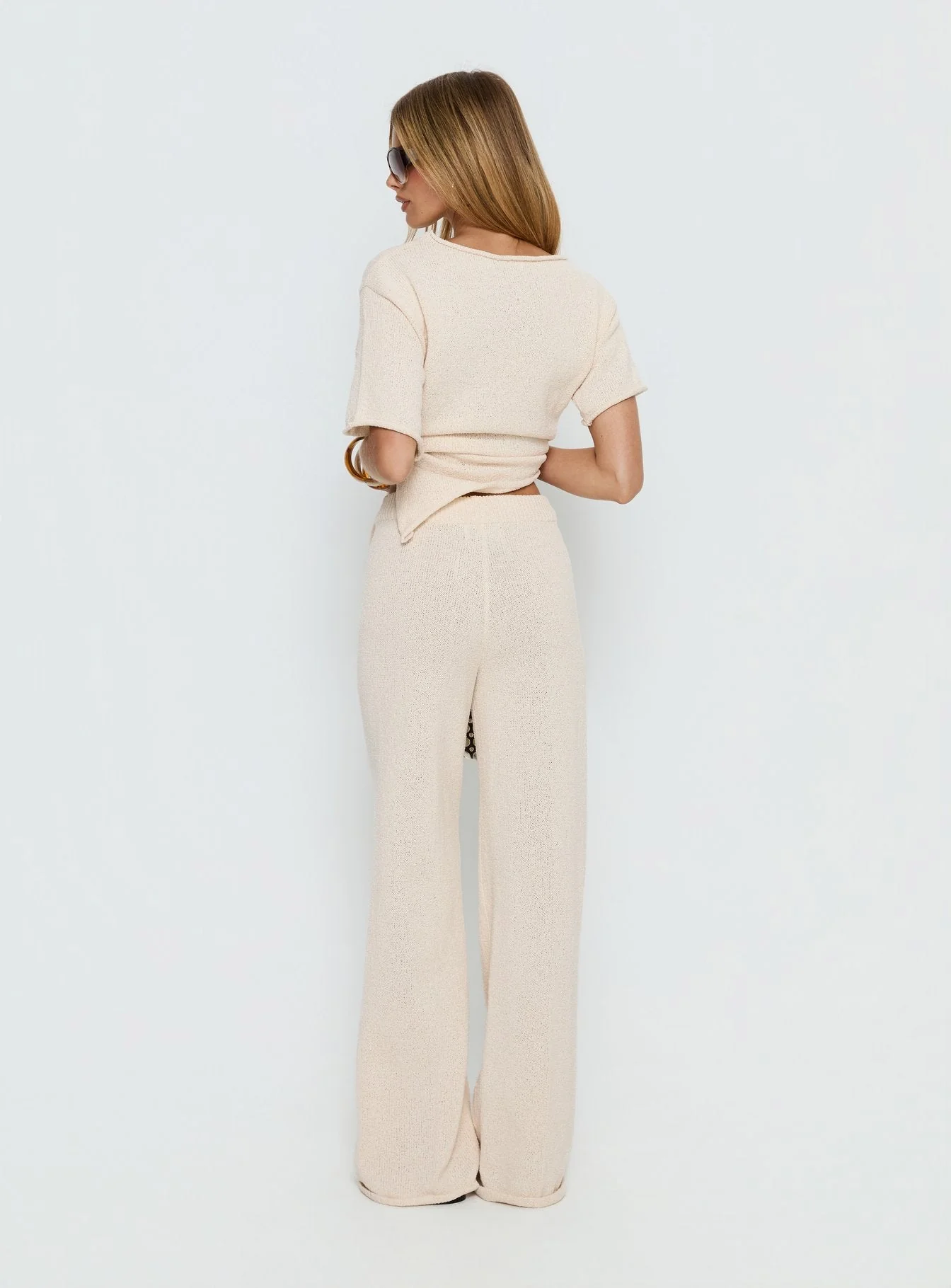 Calisse Knit Wide Leg Pants Beige - Image 5