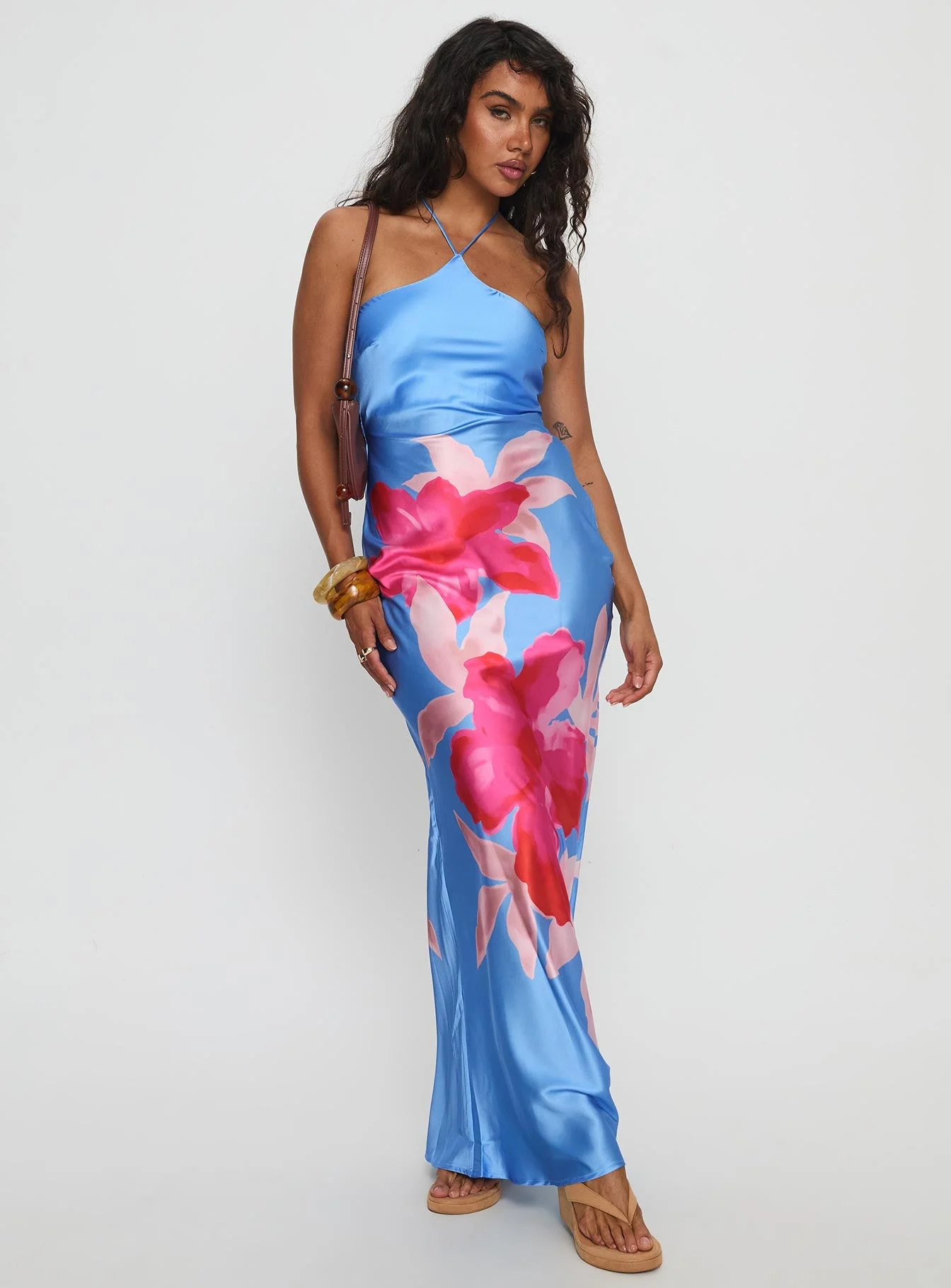 Caliyah Halter Maxi Dress Blue Floral - Image 2