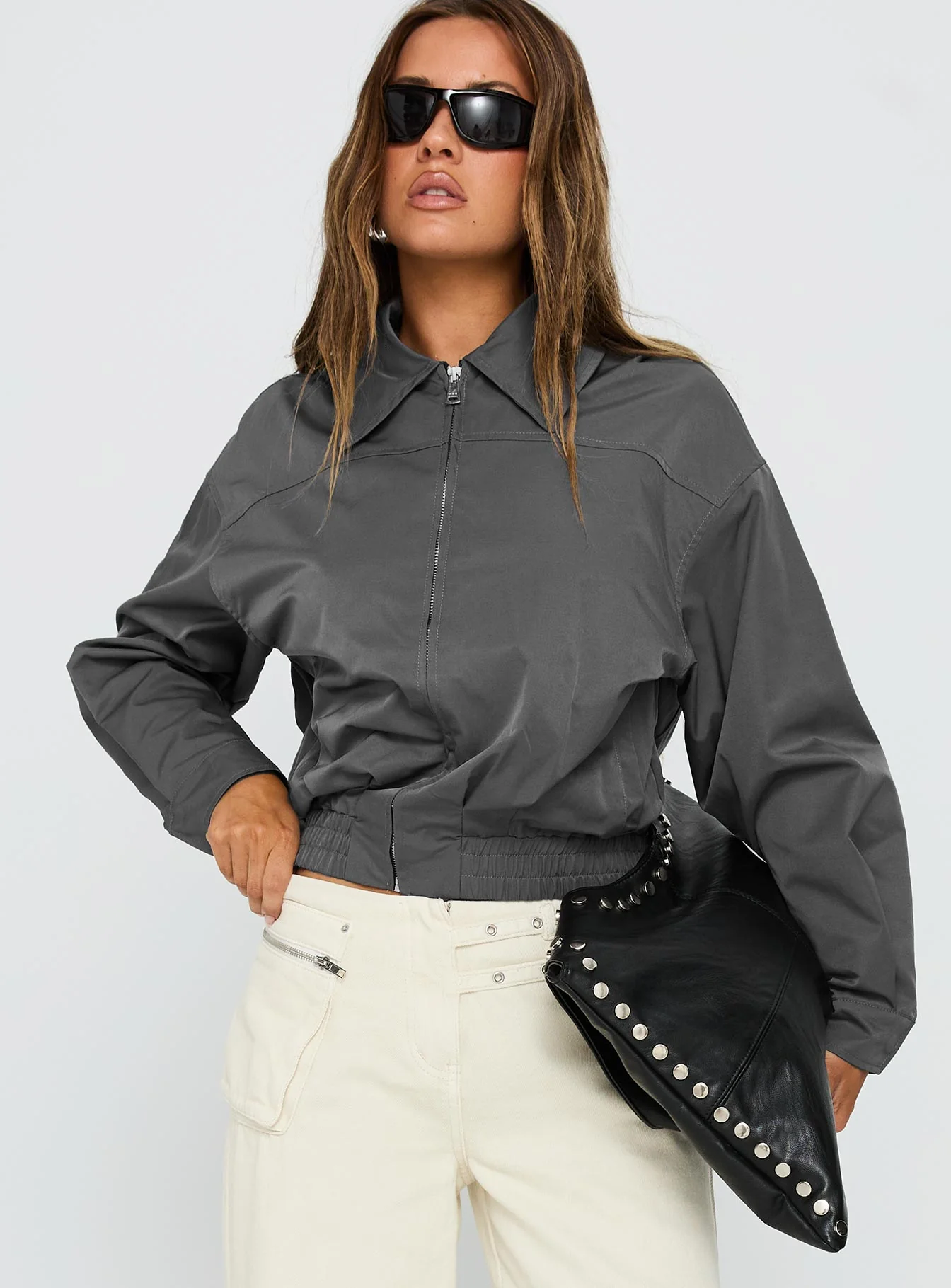 Call You Up Bomber Jacket Charcoal - Image 2